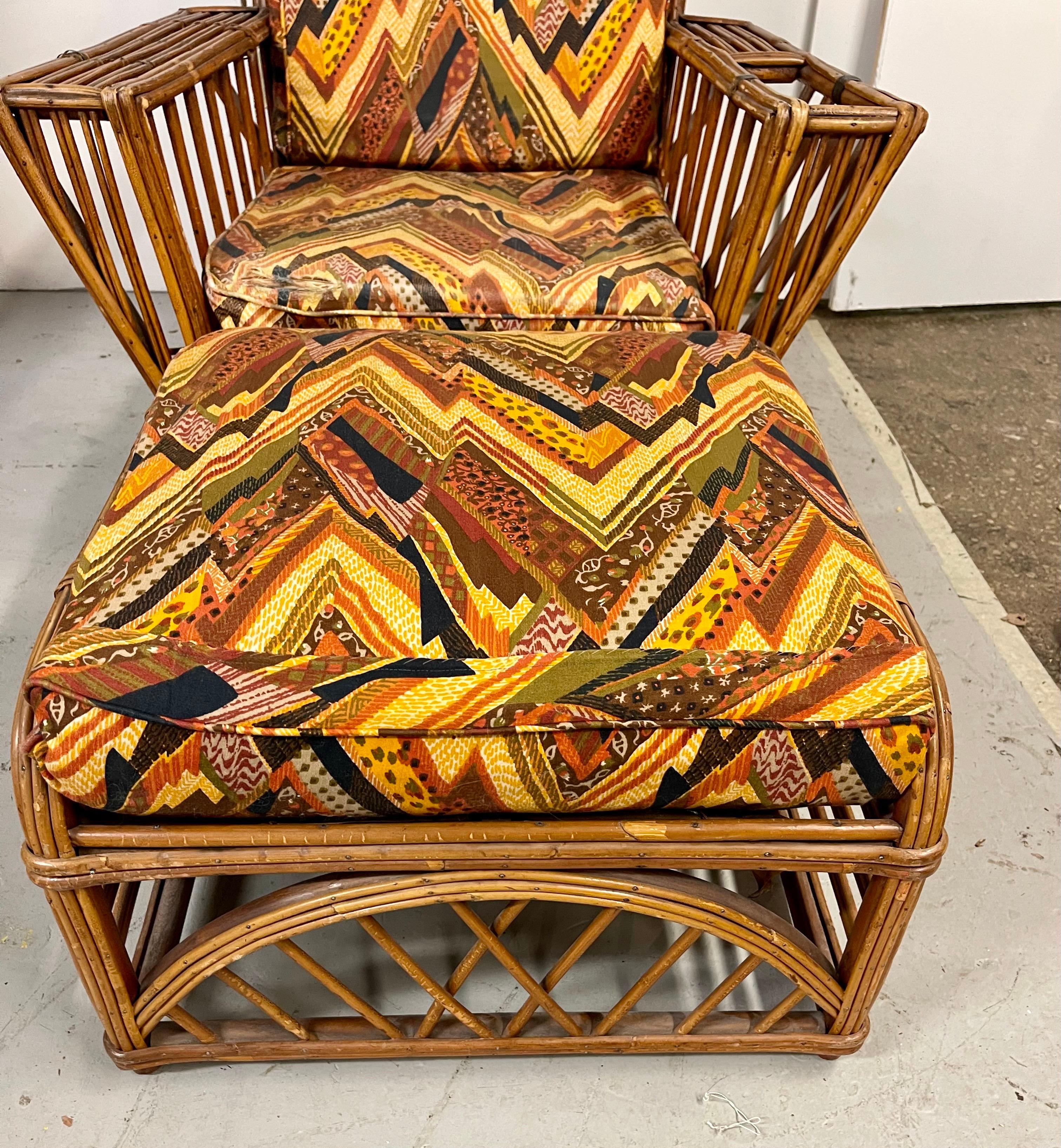 Mid-Century Modern Mid-Century Bamboo Lounge Chair and Matching Ottoman with Built-In Magazine Rack