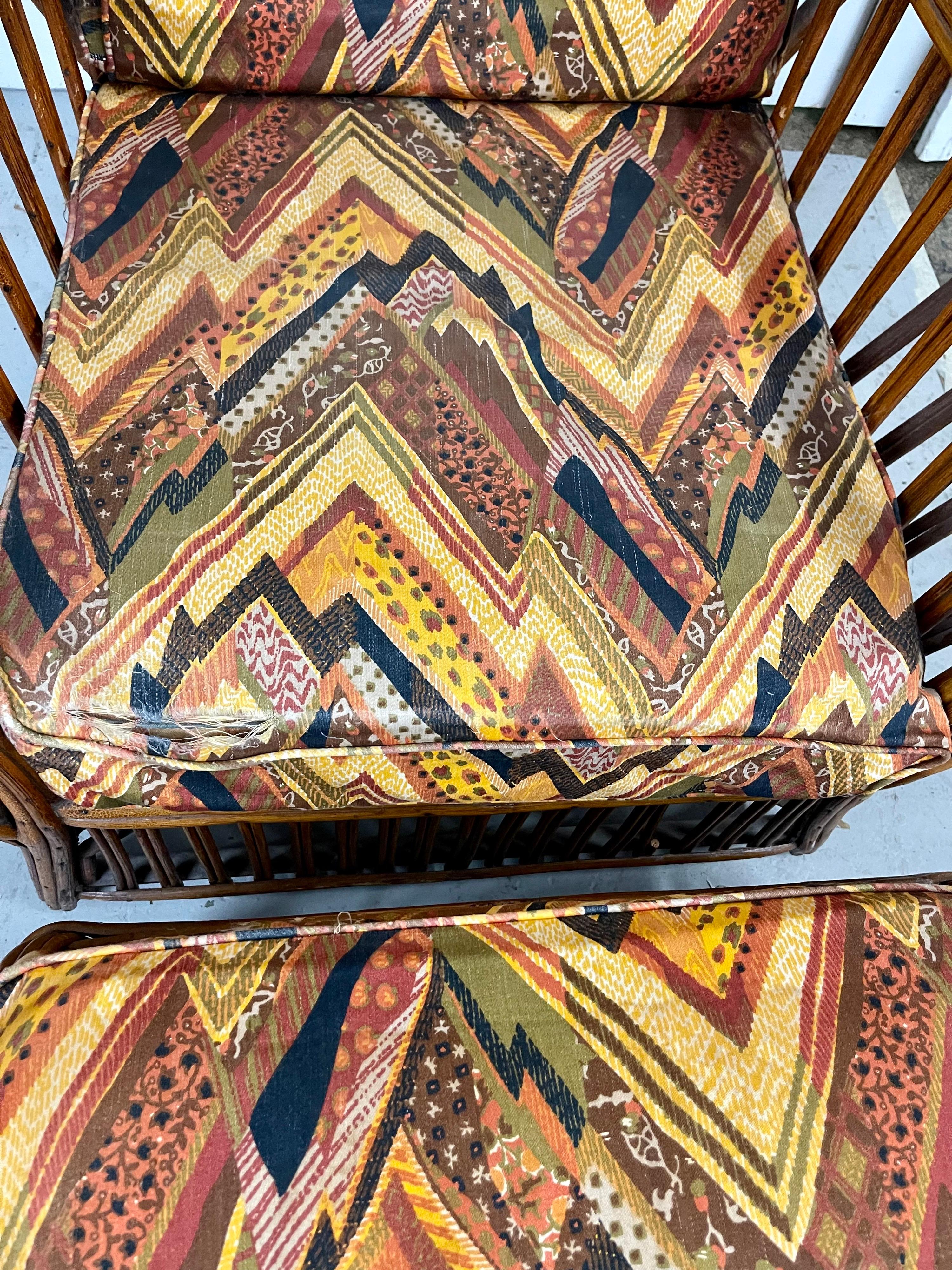 Mid-Century Bamboo Lounge Chair and Matching Ottoman with Built-In Magazine Rack In Good Condition In West Hartford, CT