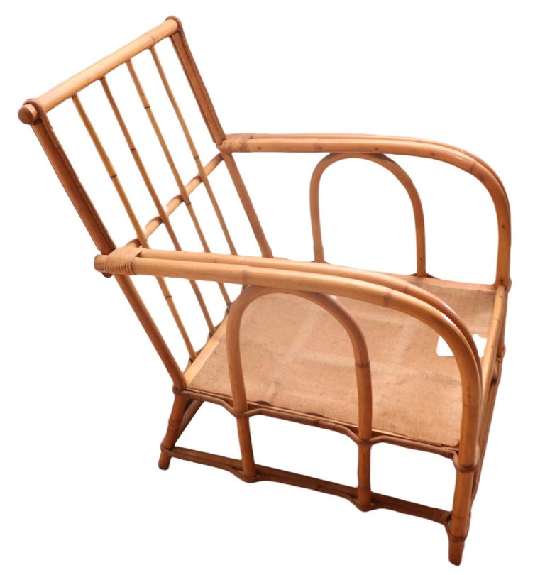 Upholstery Mid-Century Bamboo Lounge Chair by Superior Reed and Rattan Company 1960-1980 For Sale
