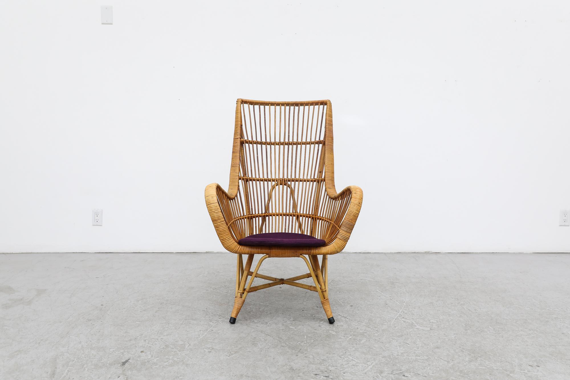 Midcentury Franco Albini inspired bamboo chair. In good original condition with some signs of use including light scratching and minimal breakage. Wear is consistent with its age and use. Shown with a seat cushion not included.