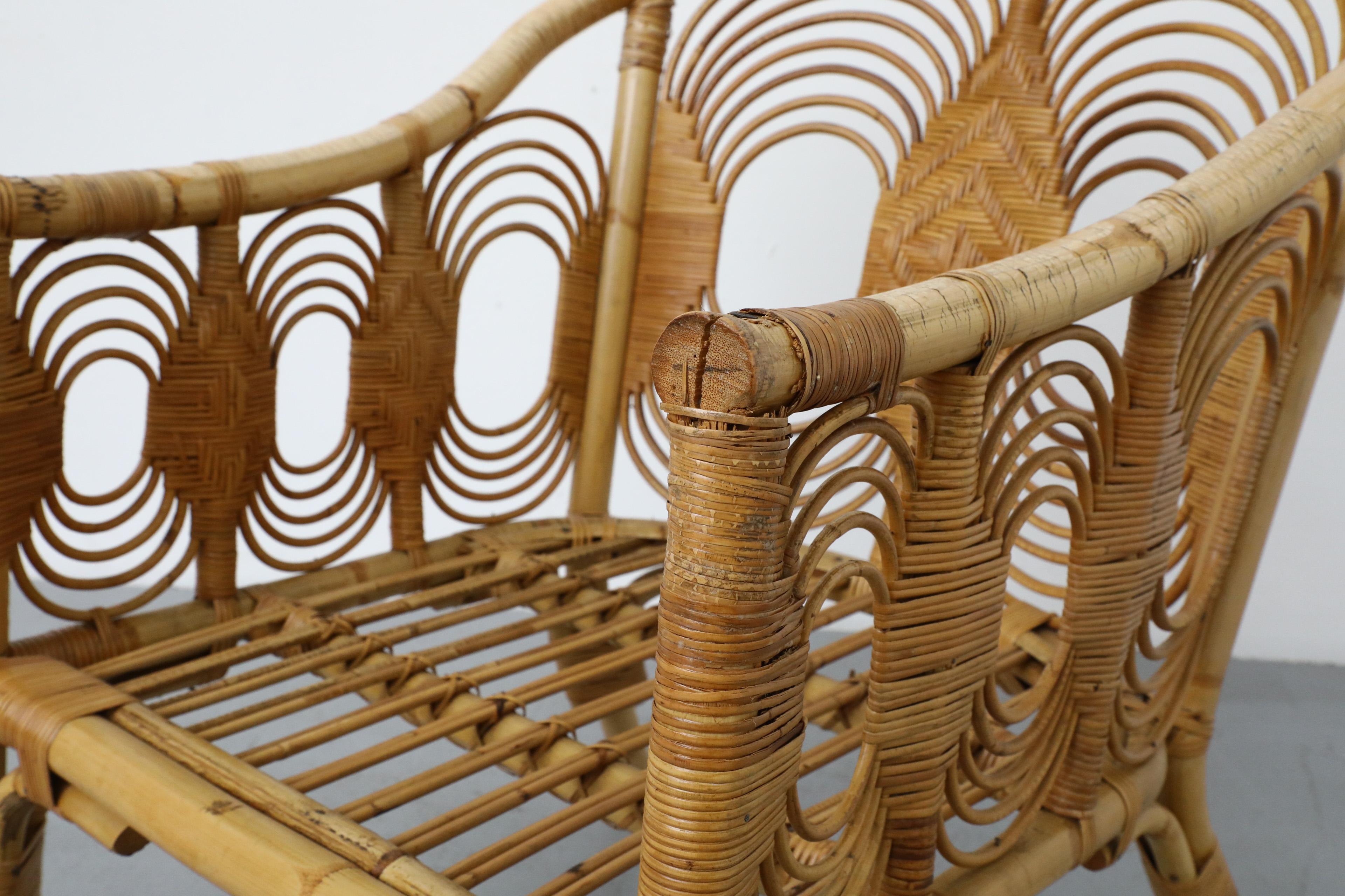 Sedia da salotto in bambù di metà secolo con motivo decorativo a spirale in vendita 8