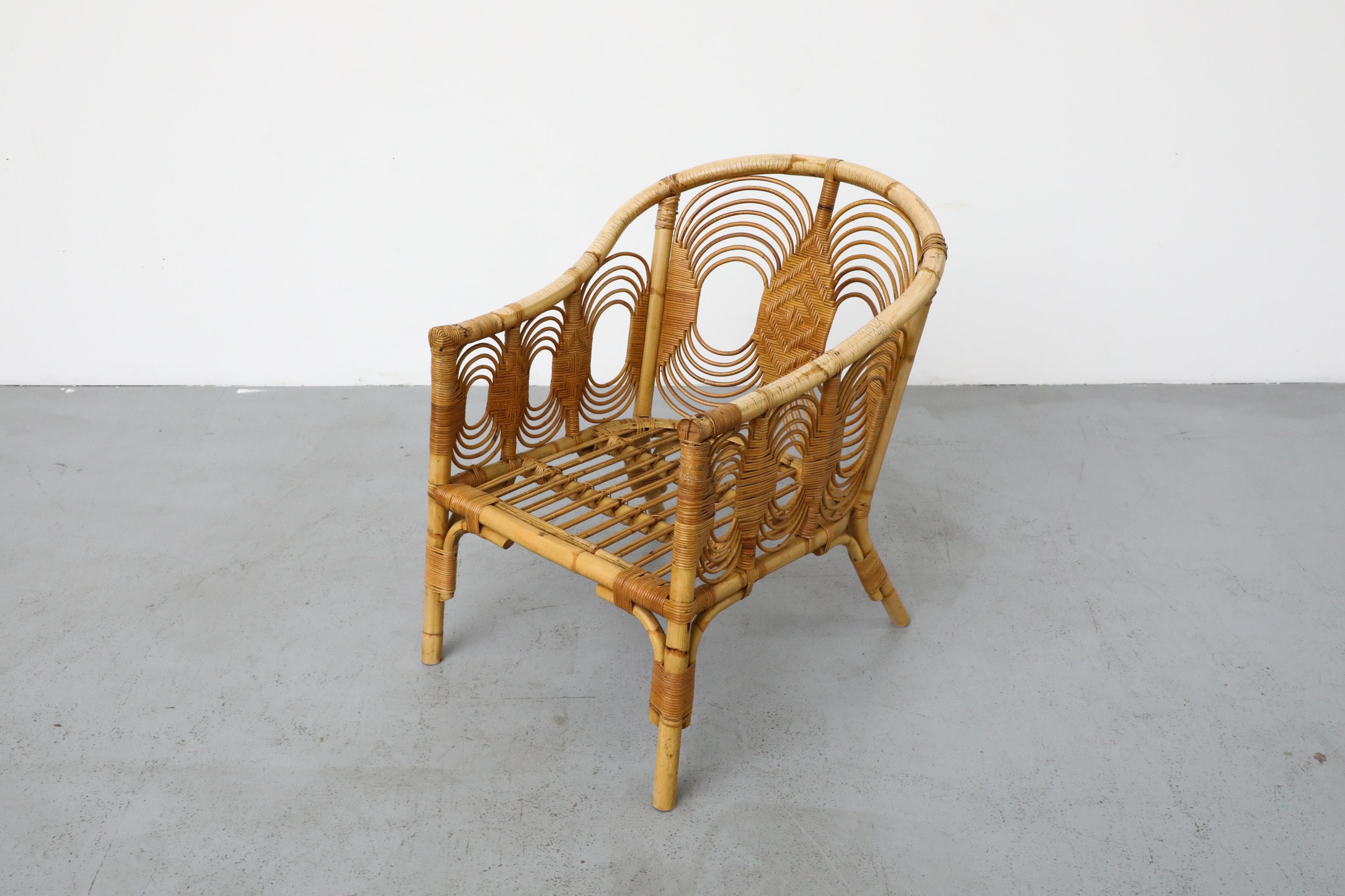 Sedia da salotto in bambù di metà secolo con motivo decorativo a spirale in vendita 2