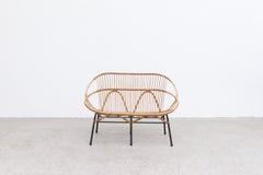 Mid-Century Rohe Noordwolde Bamboo Loveseat with Black Enameled Legs