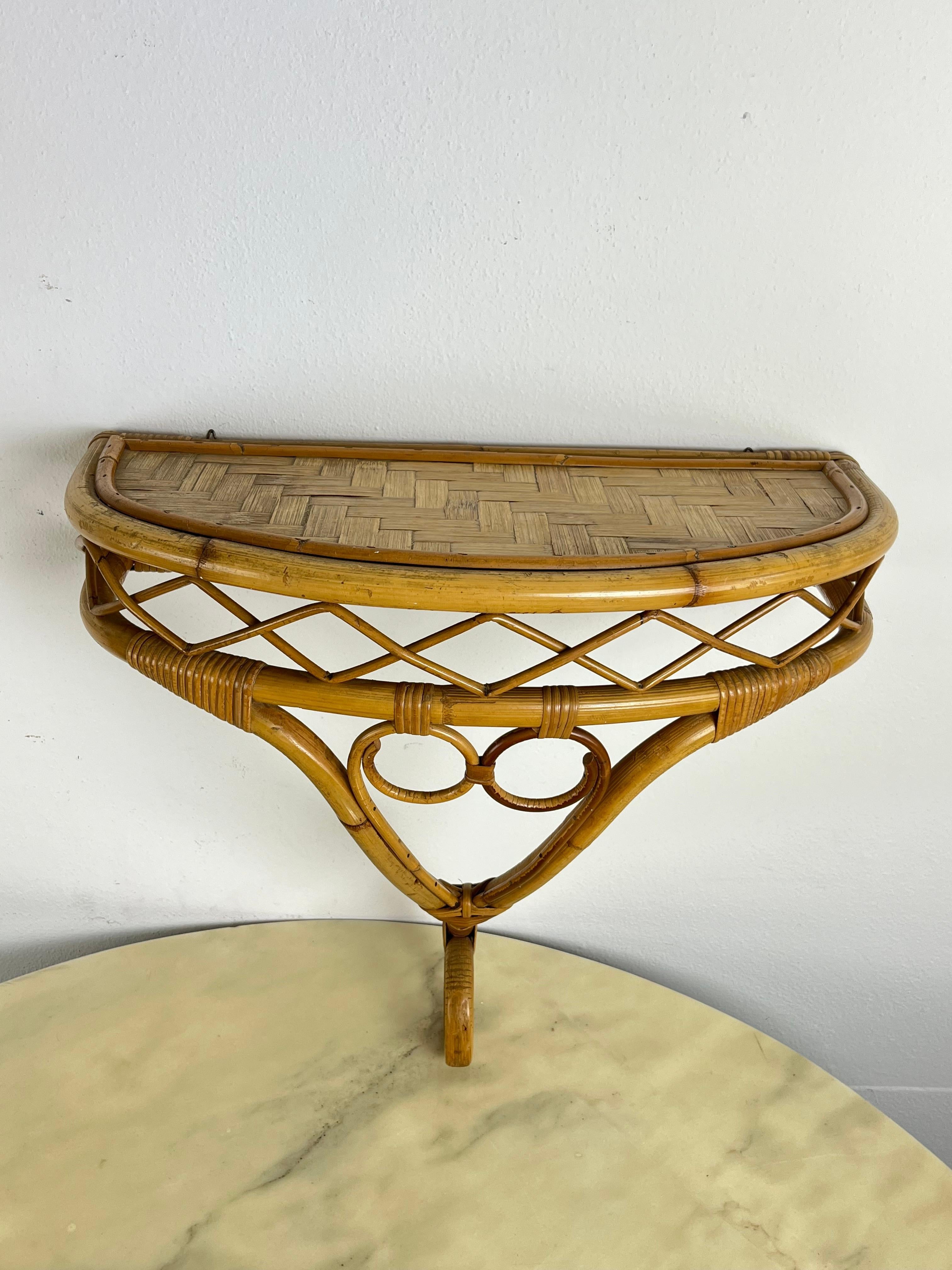 Mid-Century Bamboo Mirror and Console Attributed to Tito Agnoli, 1960s set of 2 For Sale 5