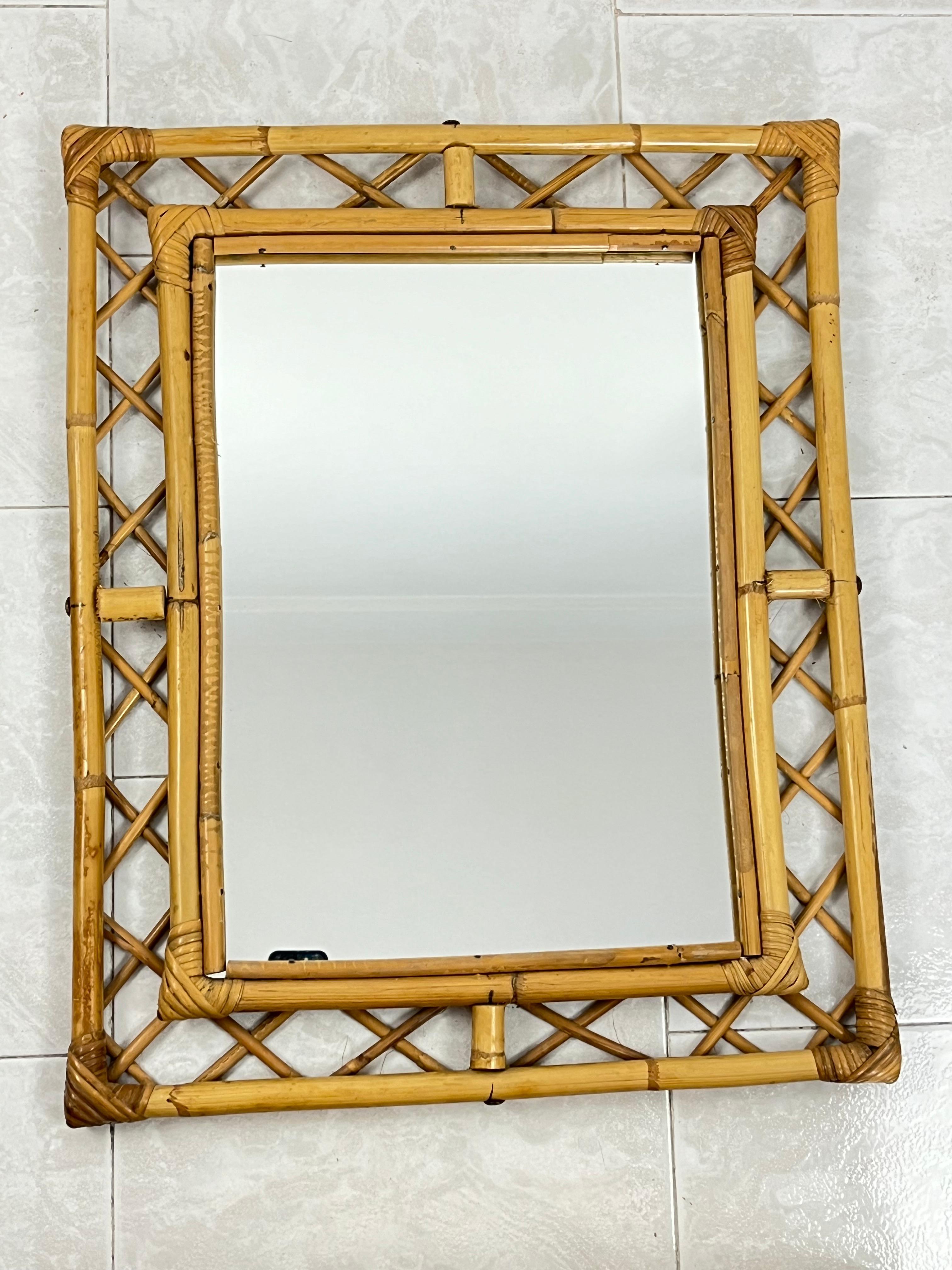 Mid-Century Bamboo Mirror and Console Attributed to Tito Agnoli, 1960s set of 2 For Sale 11