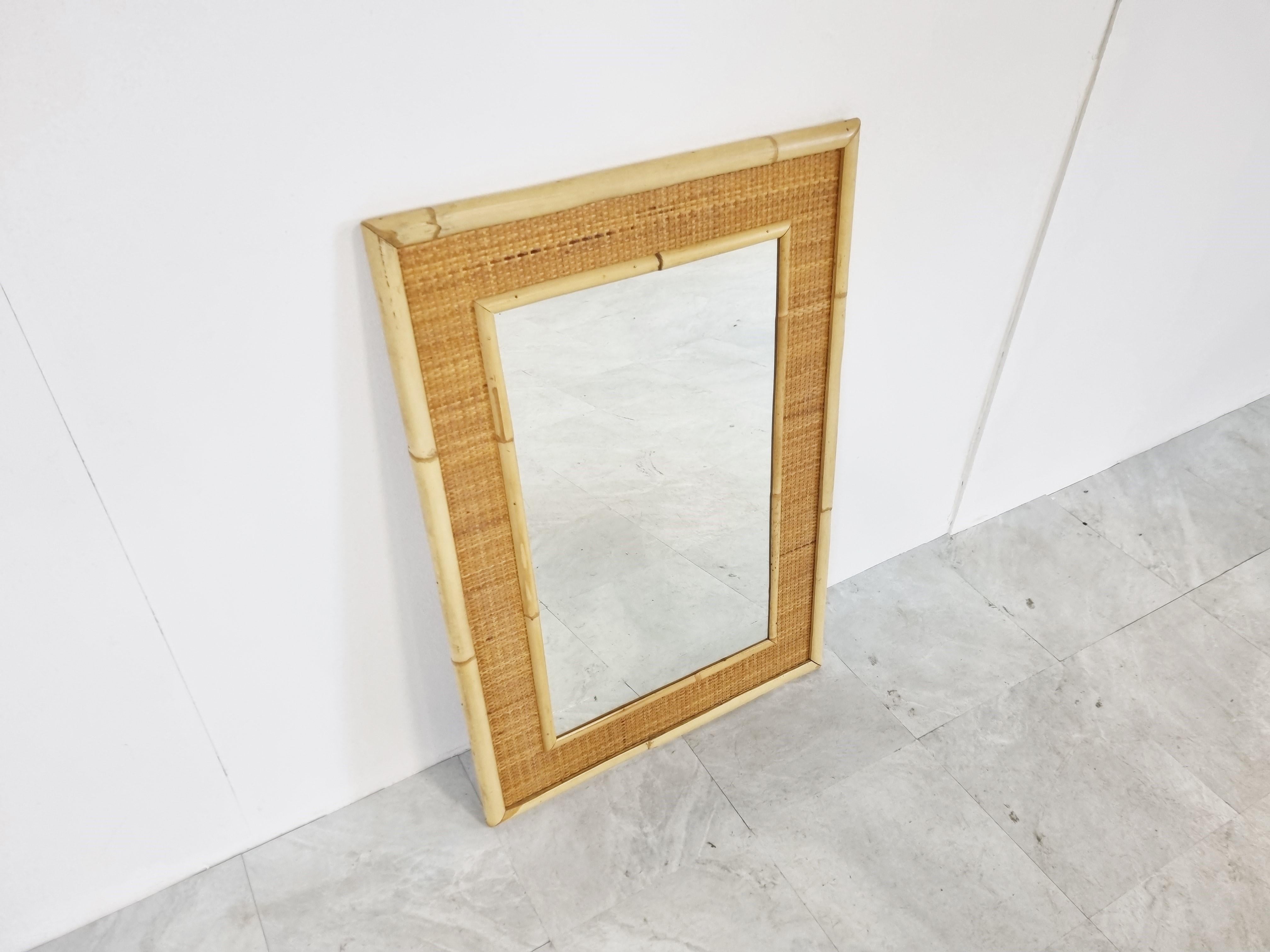 Italian Mid Century Bamboo Mirror by Dal Vera, 1960s For Sale