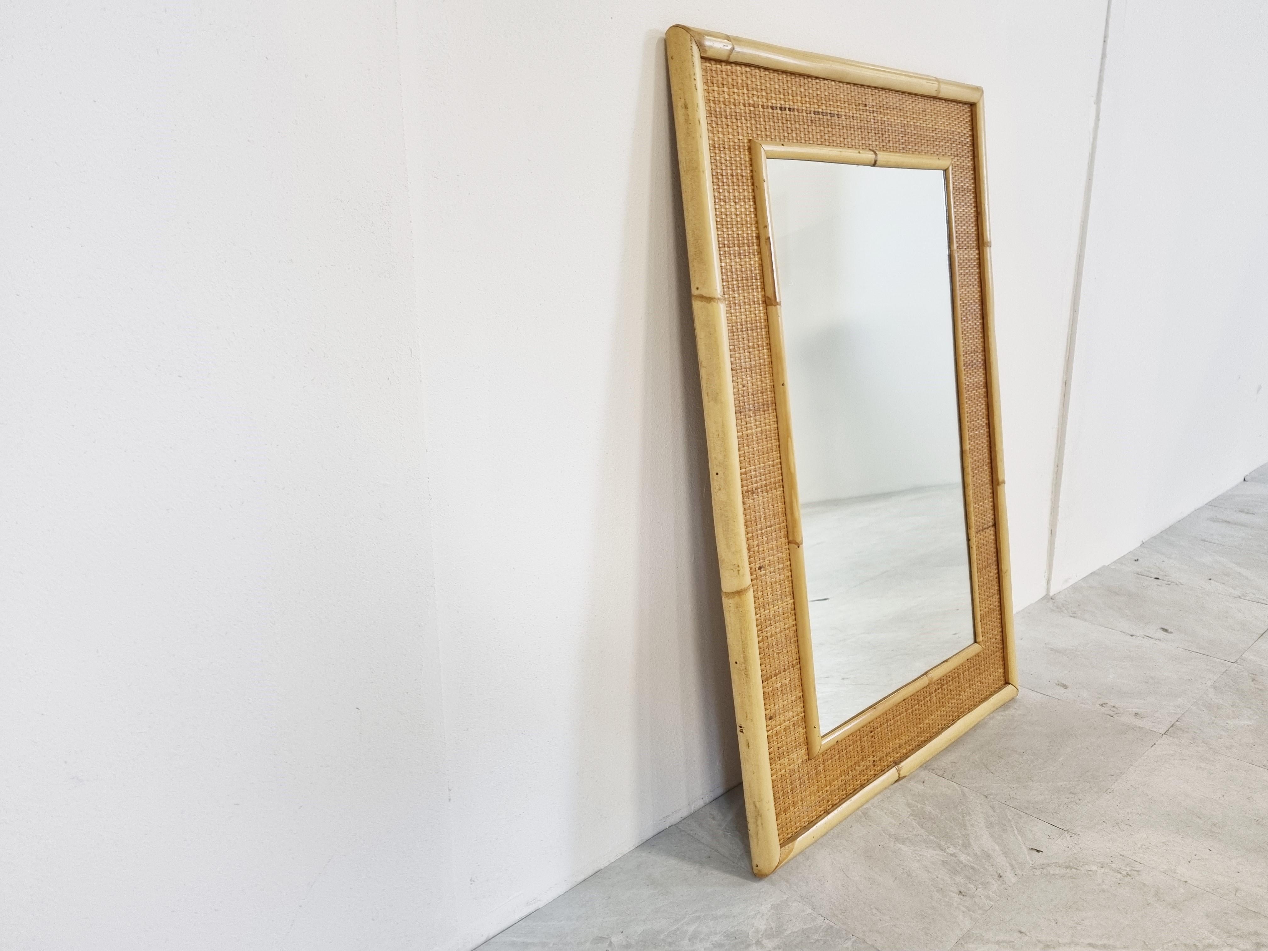 Mid Century Bamboo Mirror by Dal Vera, 1960s In Good Condition For Sale In HEVERLEE, BE