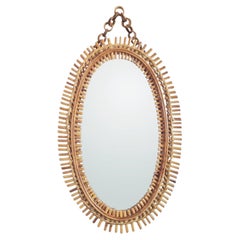 Mid Century Bamboo Oval Wall Mirror Designed by Franco Albini, Italy 60