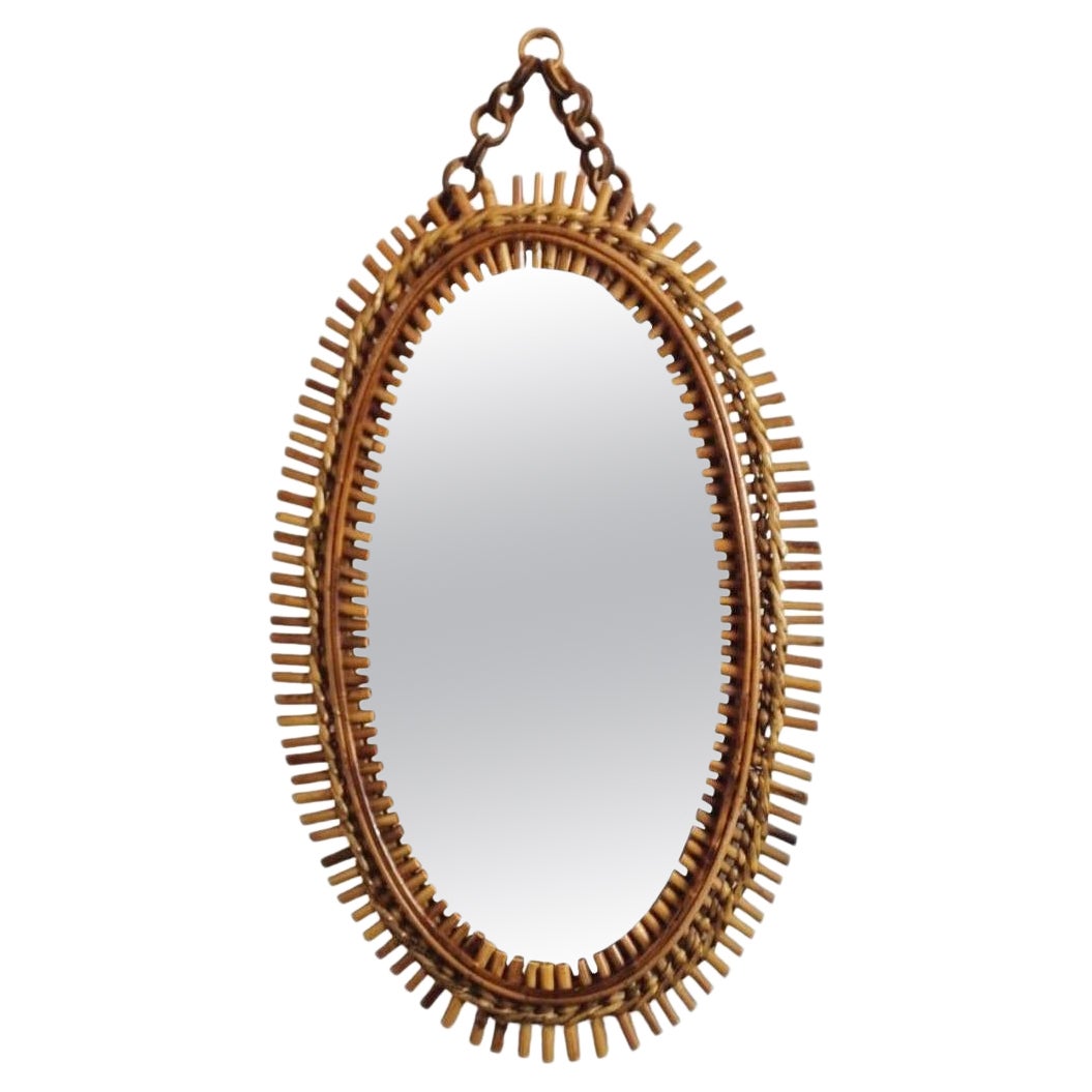 Mid Century Bamboo Oval Wall Mirror Designed by Franco Albini, Italy 60