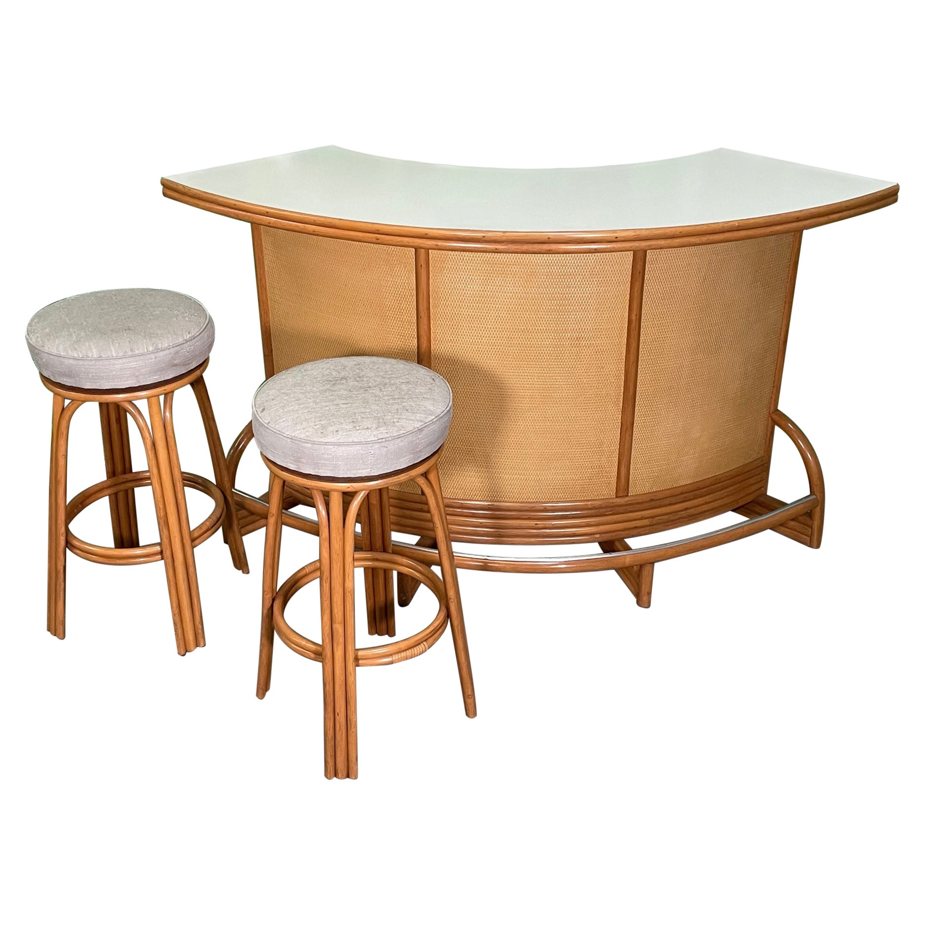 Mid-Century Bamboo Quarter Round Corner Bar