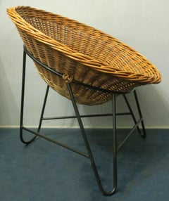Midcentury Bamboo Rattan and Iron Pod Lounge Chair