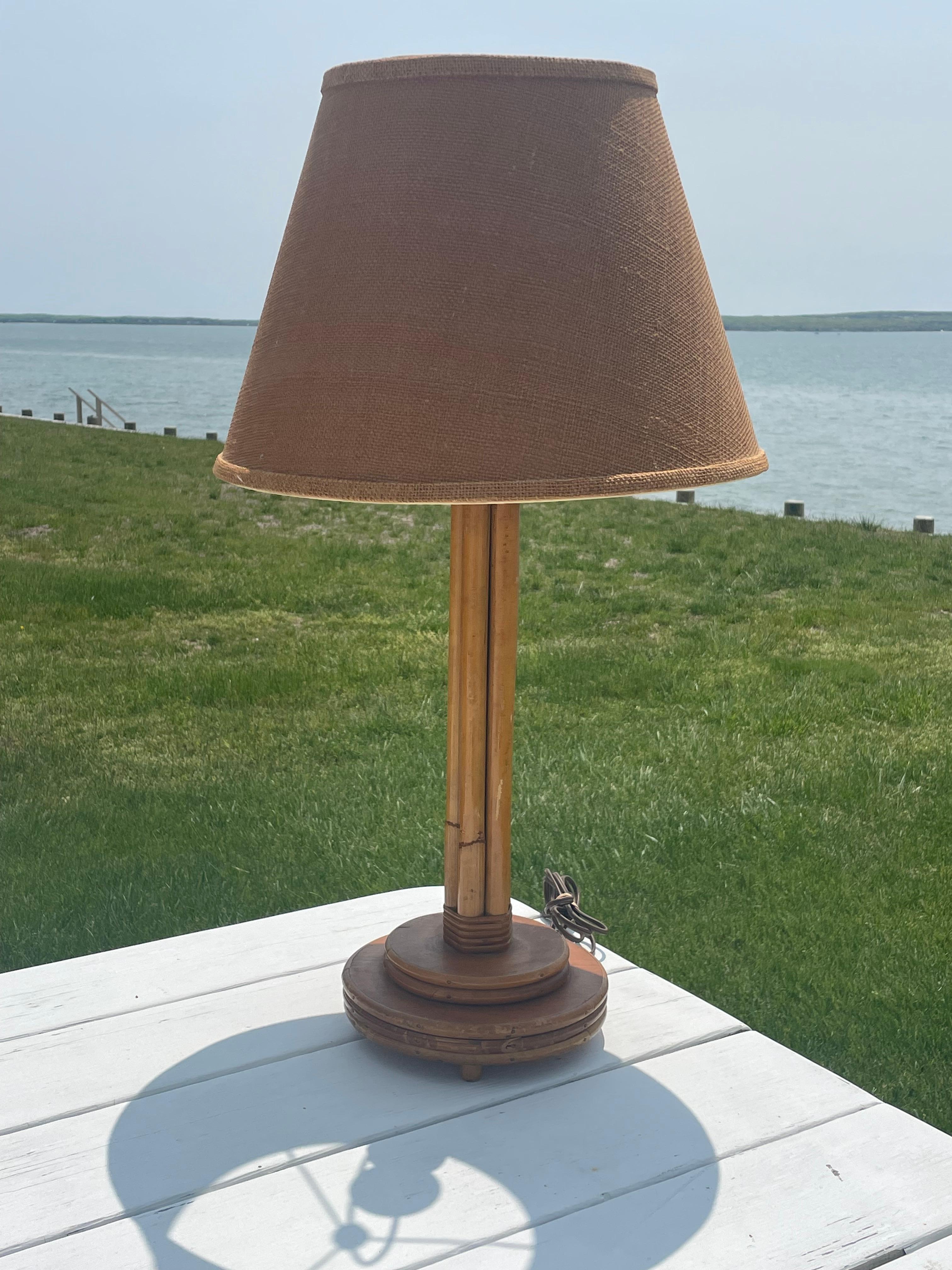 Mid Century Bamboo , Rattan and Wood Table Lamp For Sale 6