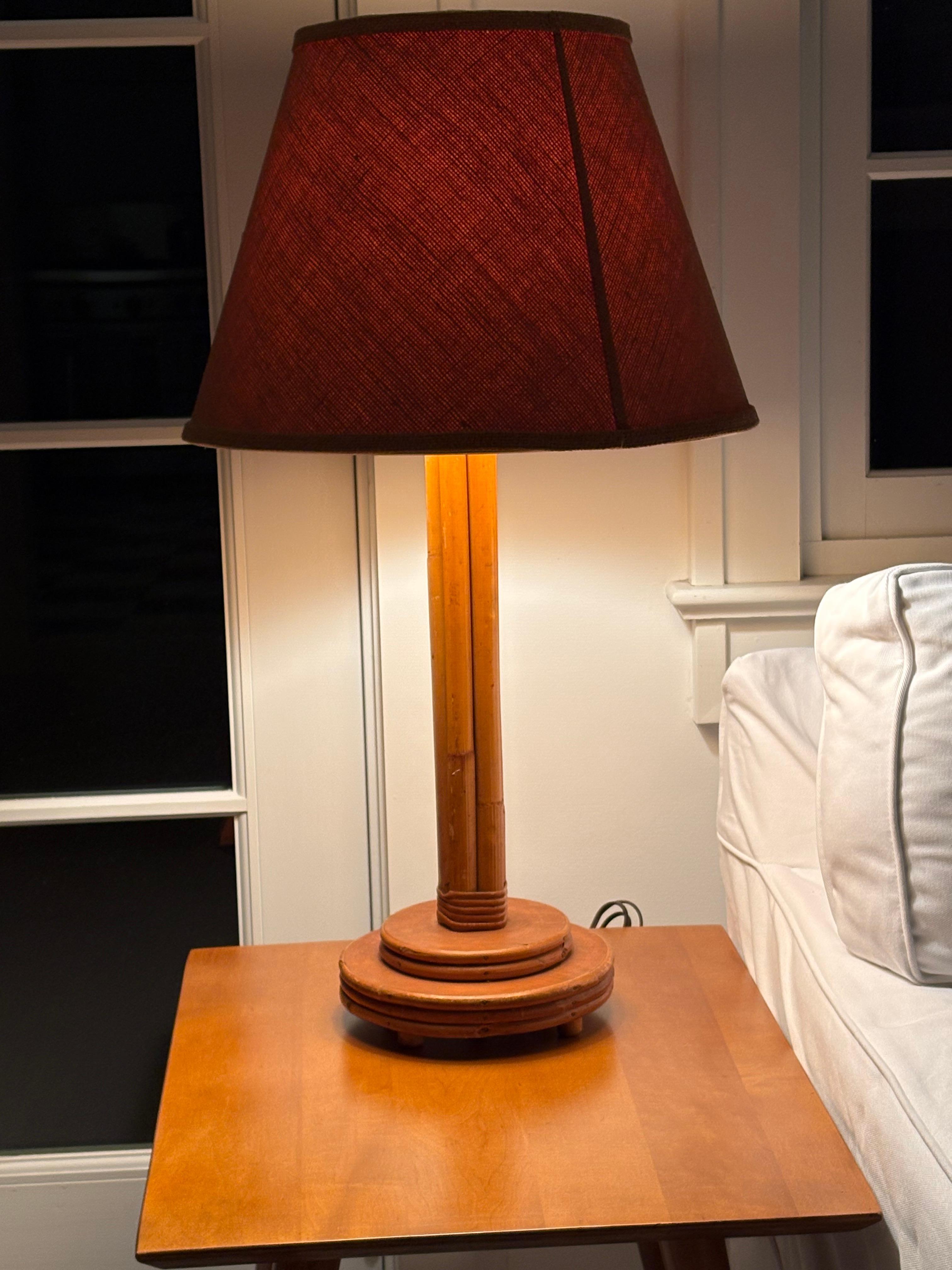 Mid Century Bamboo , Rattan and Wood Table Lamp For Sale 7