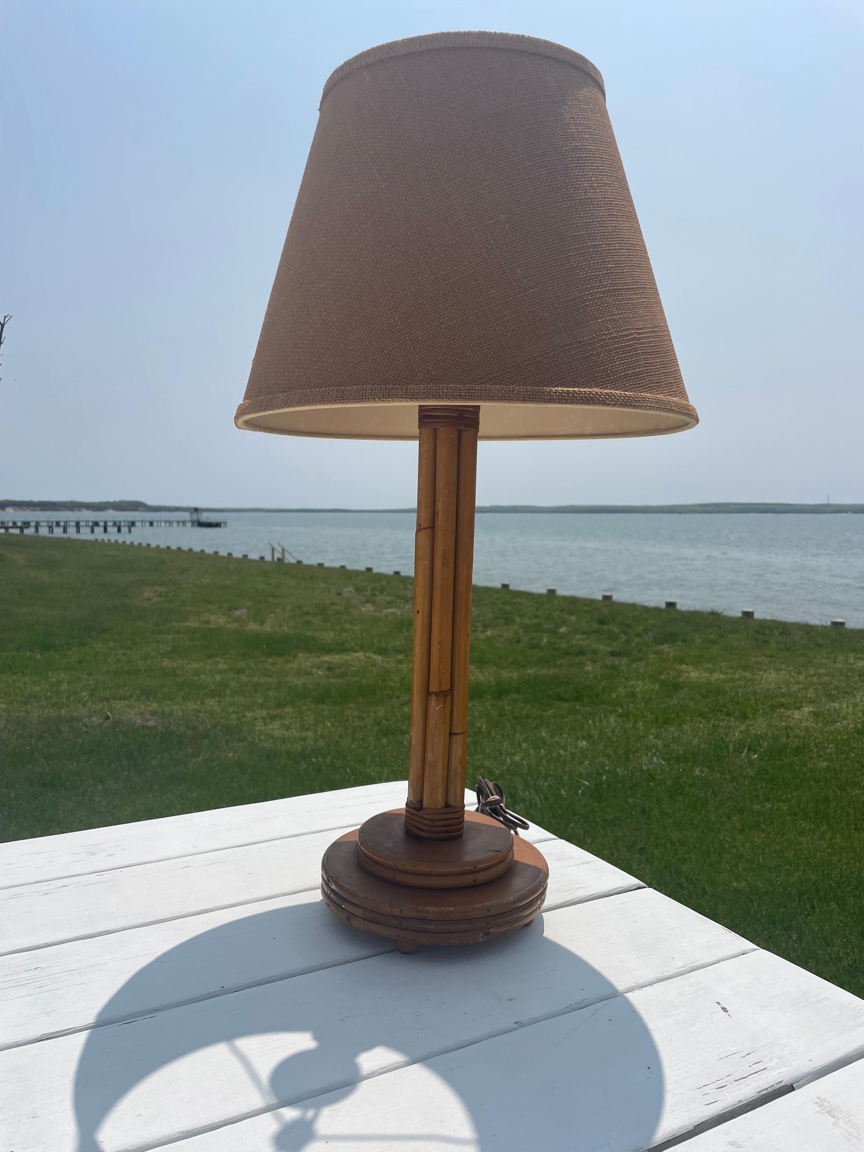 Mid Century Bamboo , Rattan and Wood Table Lamp In Good Condition For Sale In New York, NY