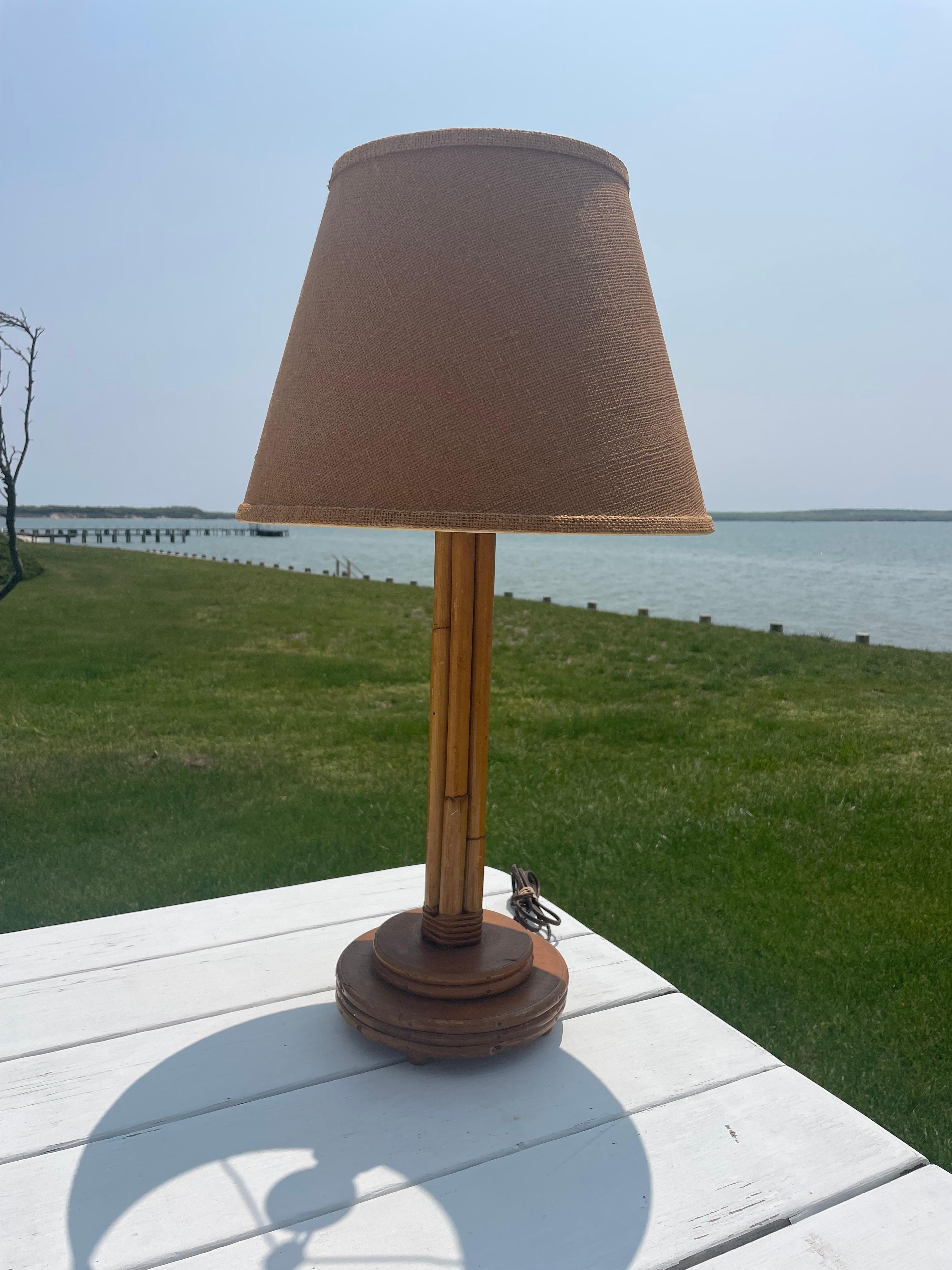Mid Century Bamboo , Rattan and Wood Table Lamp For Sale 1