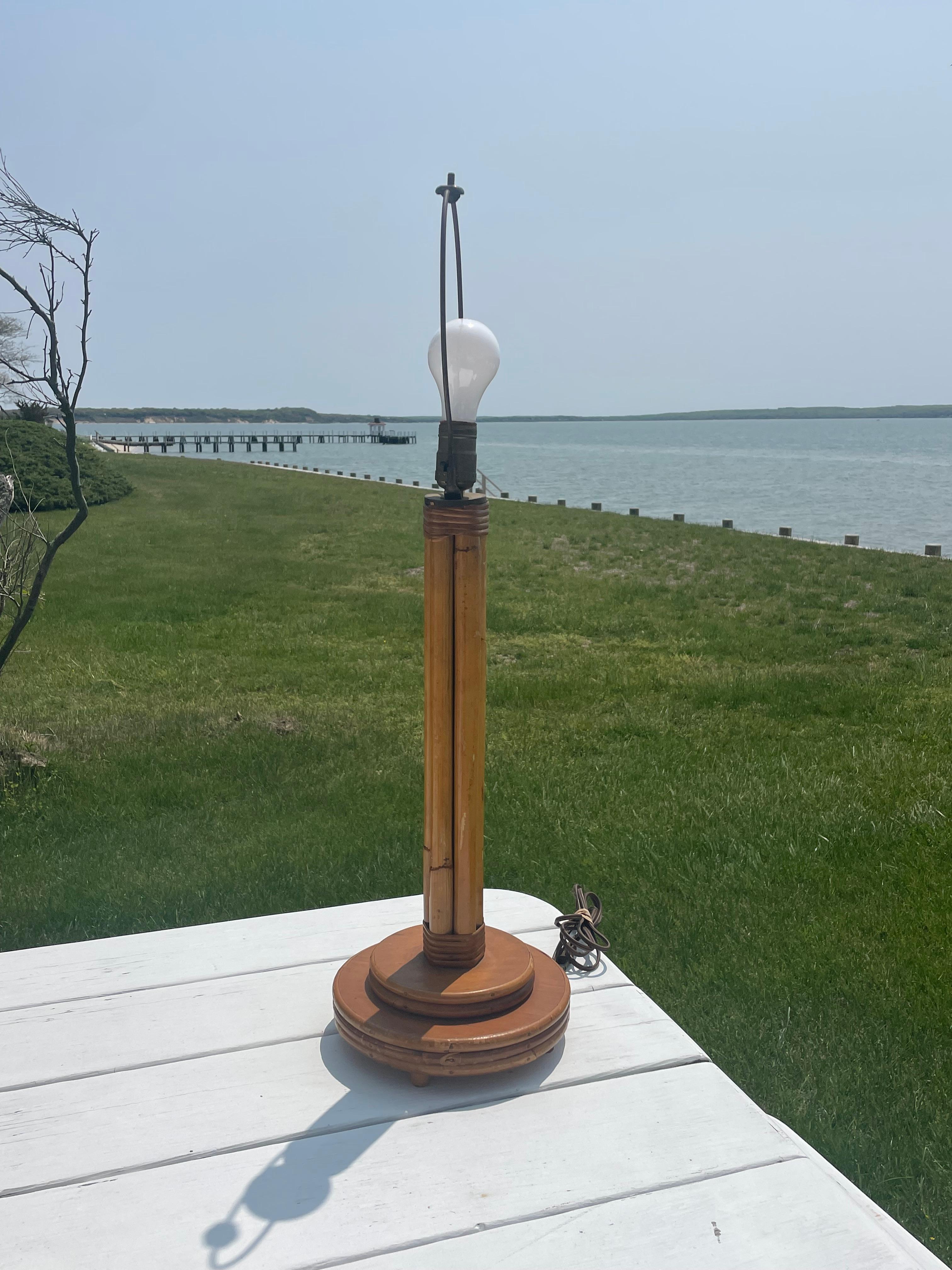 Mid Century Bamboo , Rattan and Wood Table Lamp For Sale 2