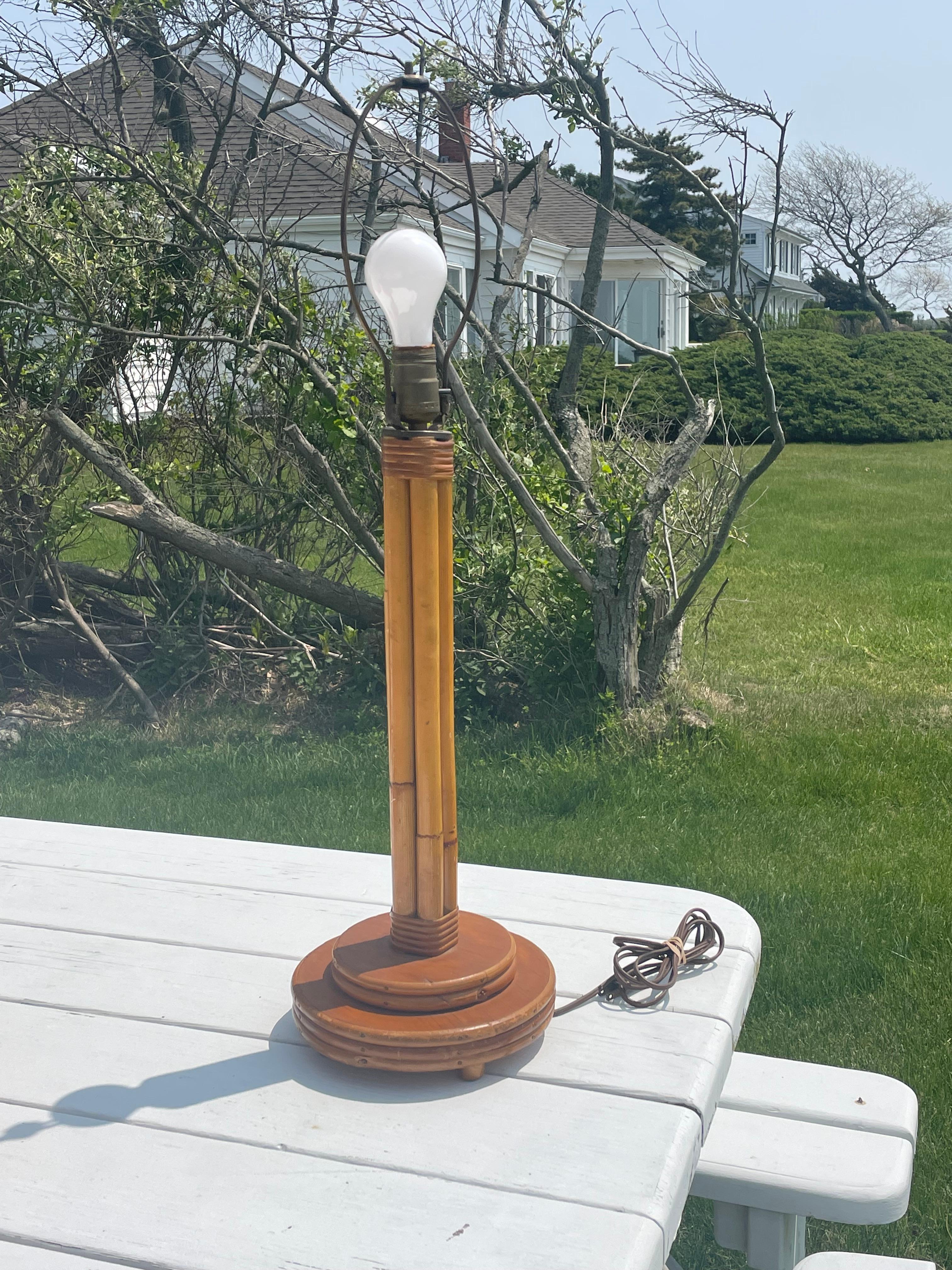 Mid Century Bamboo , Rattan and Wood Table Lamp For Sale 3