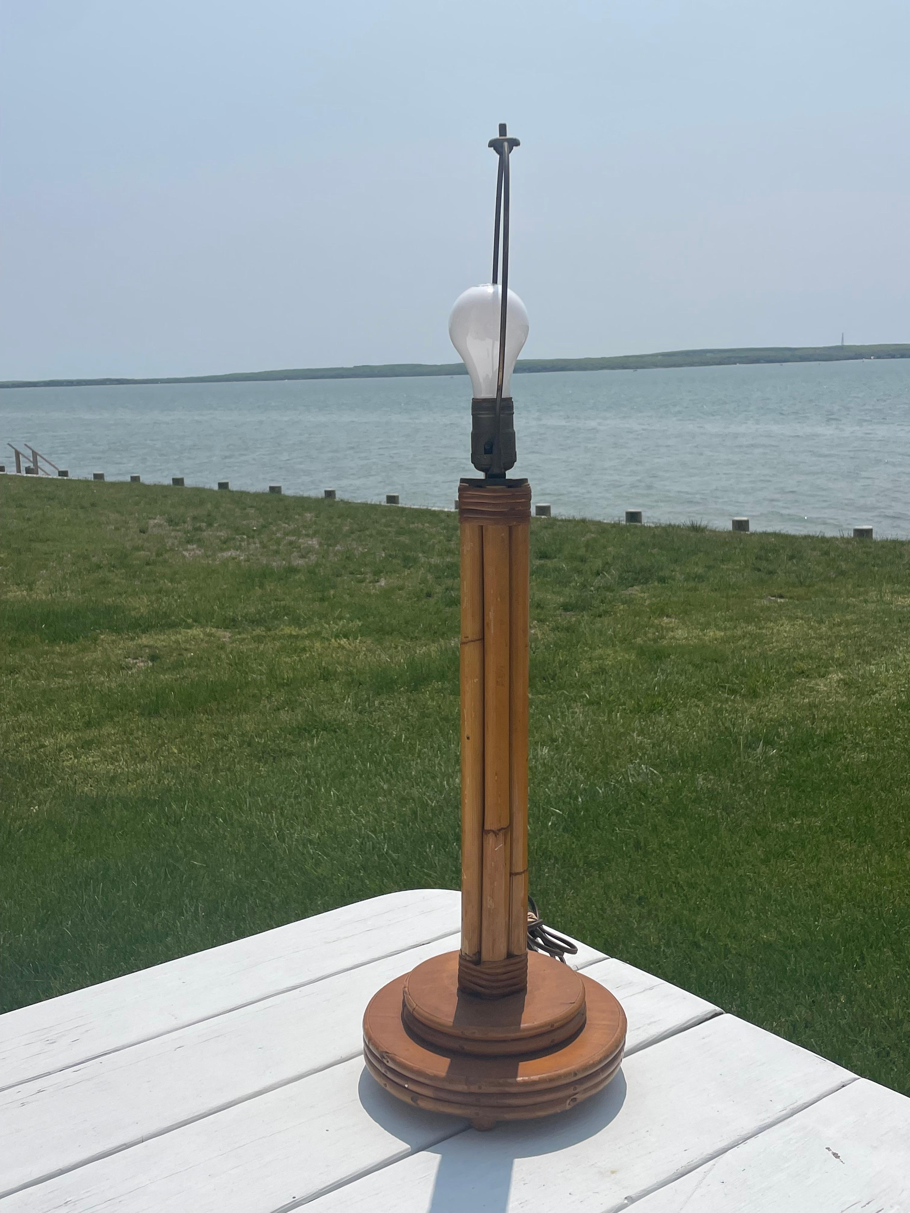 Mid Century Bamboo , Rattan and Wood Table Lamp For Sale 4