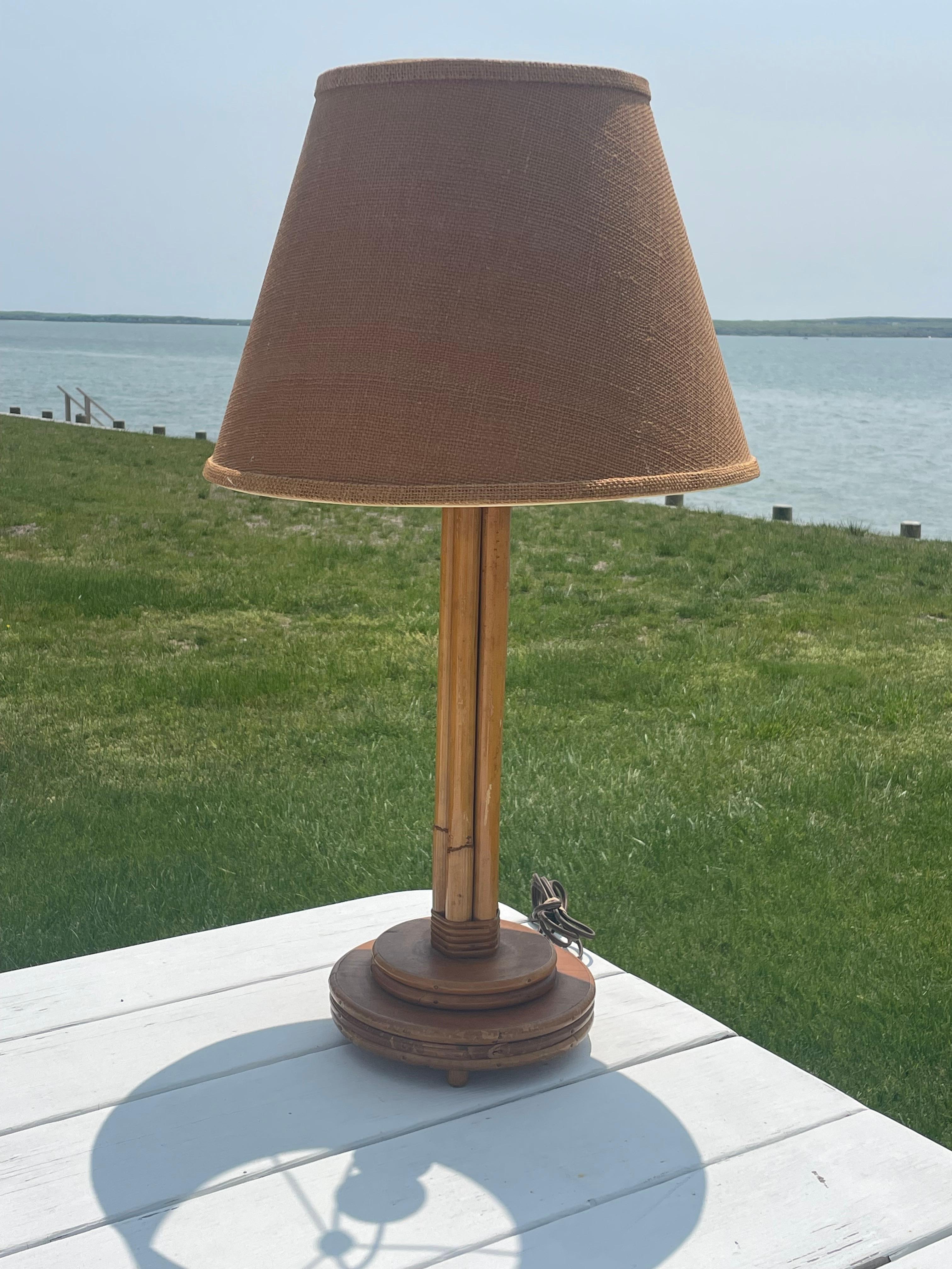 Mid Century Bamboo , Rattan and Wood Table Lamp For Sale 5