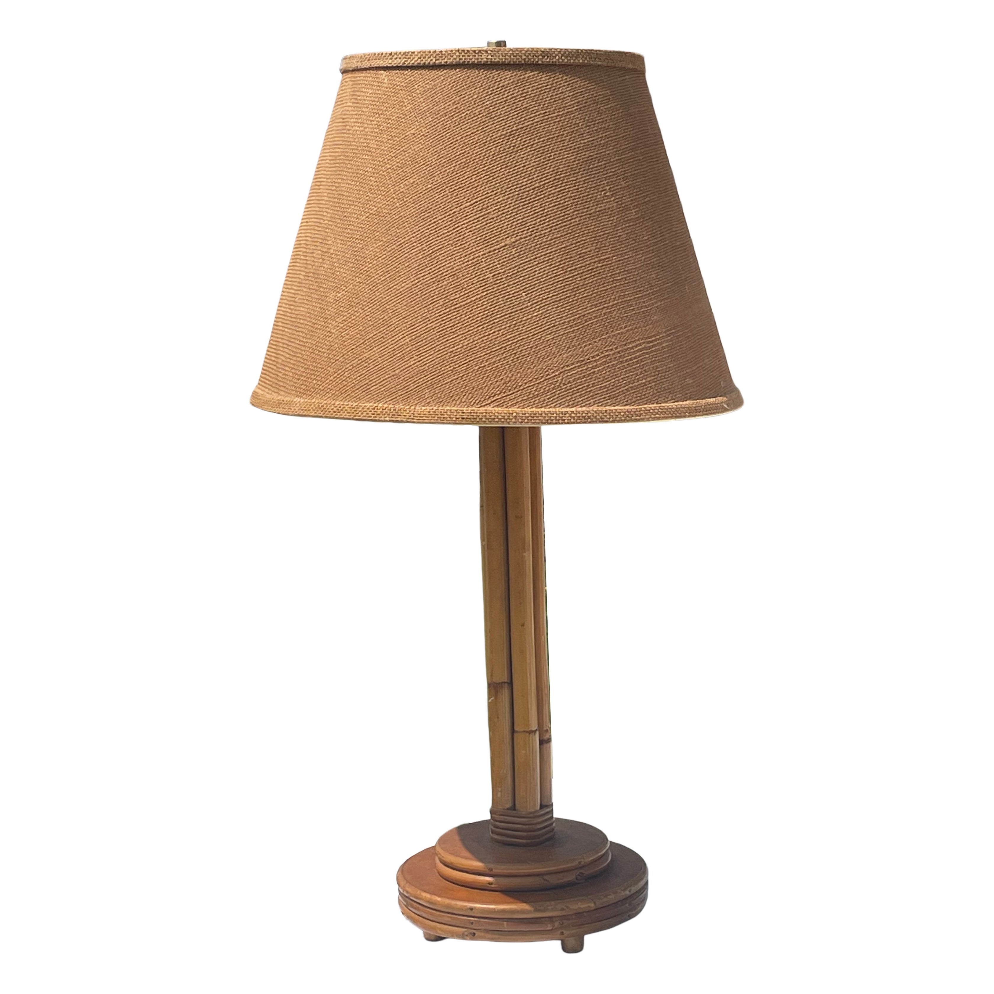 Mid Century Bamboo , Rattan and Wood Table Lamp For Sale