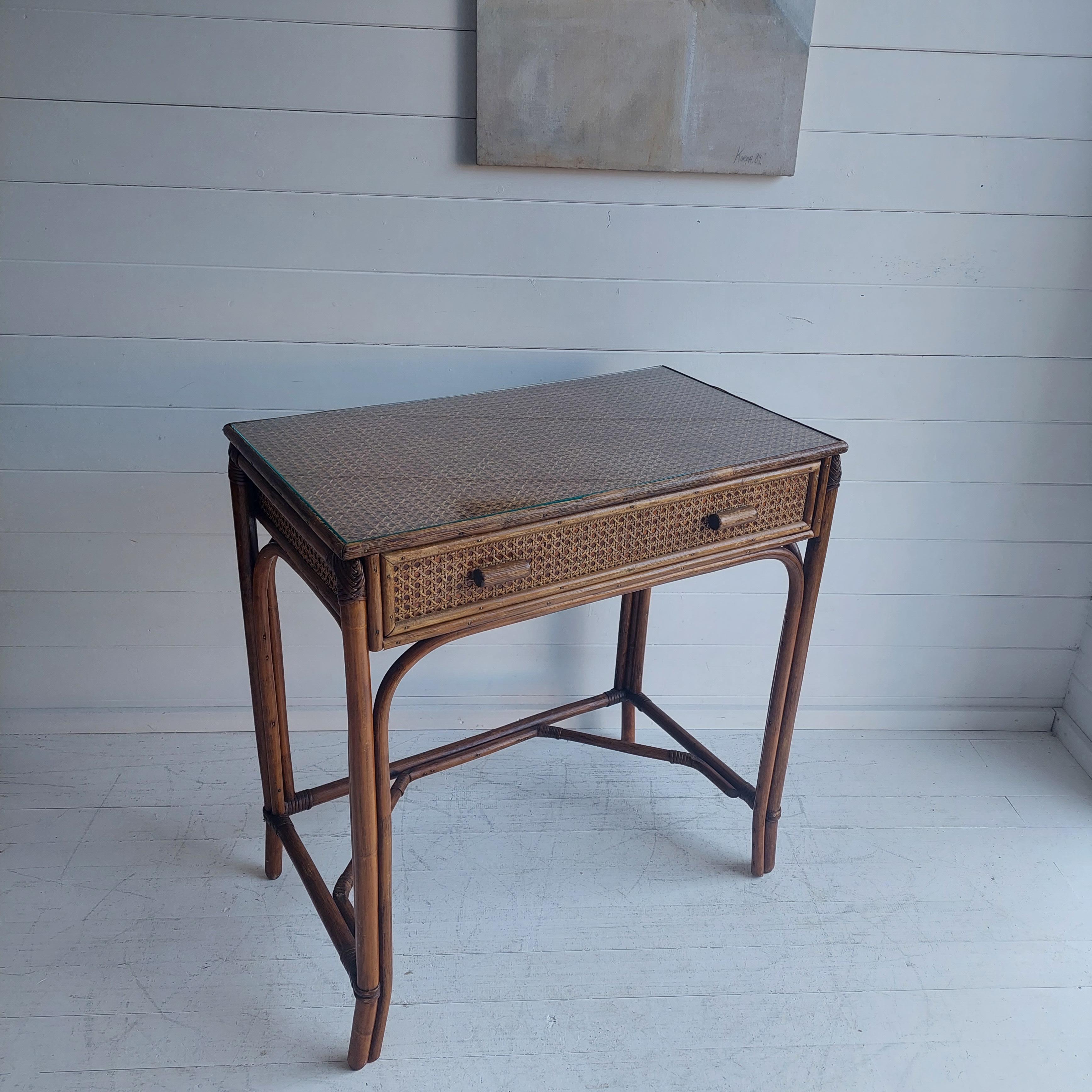 Mid Century Bamboo & Rattan Cane Dressing Table desk  Angraves, 1970s 1