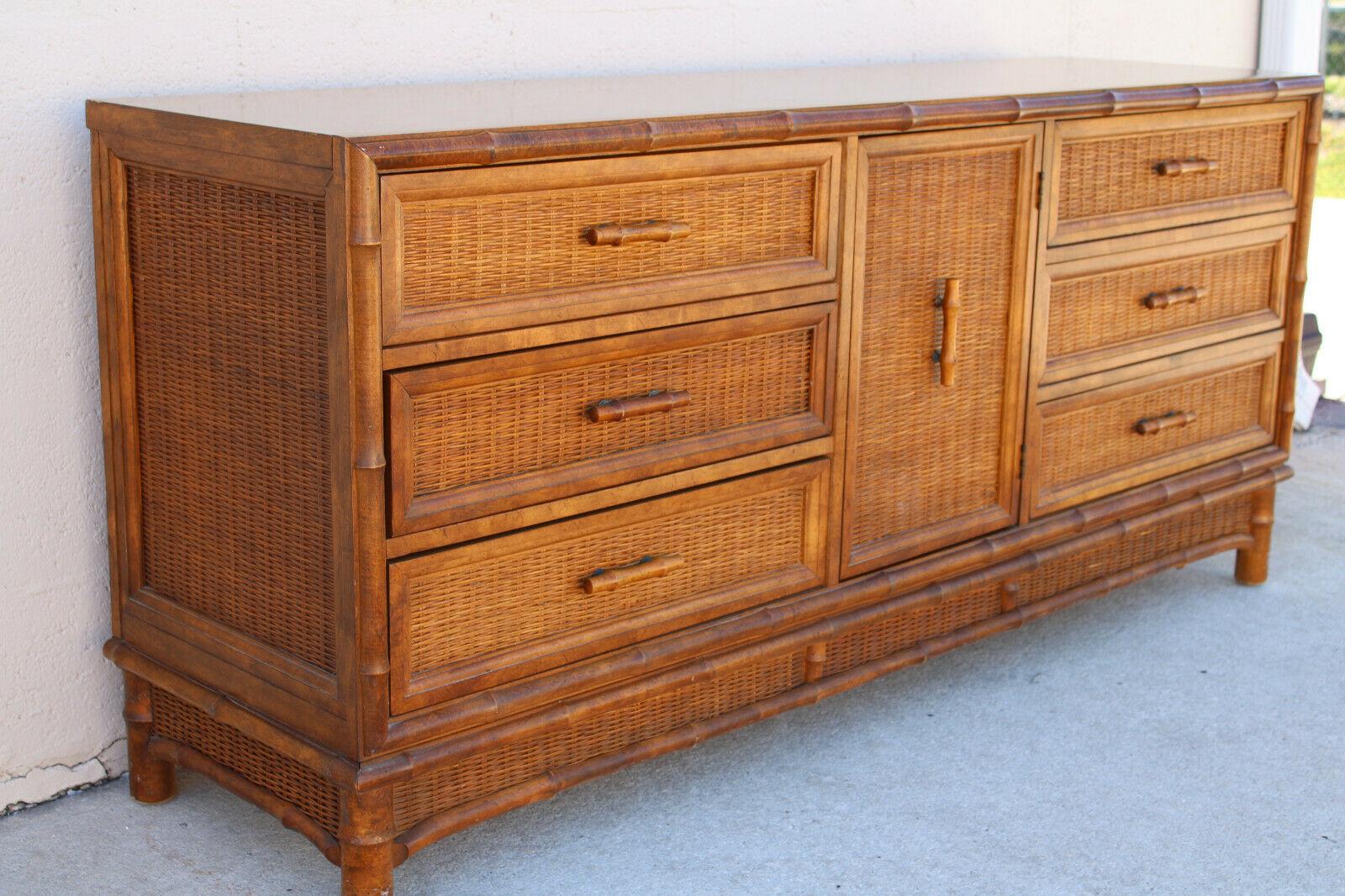 Mid-Century Bamboo Rattan Dresser or Credenza by American of Martinsville 1
