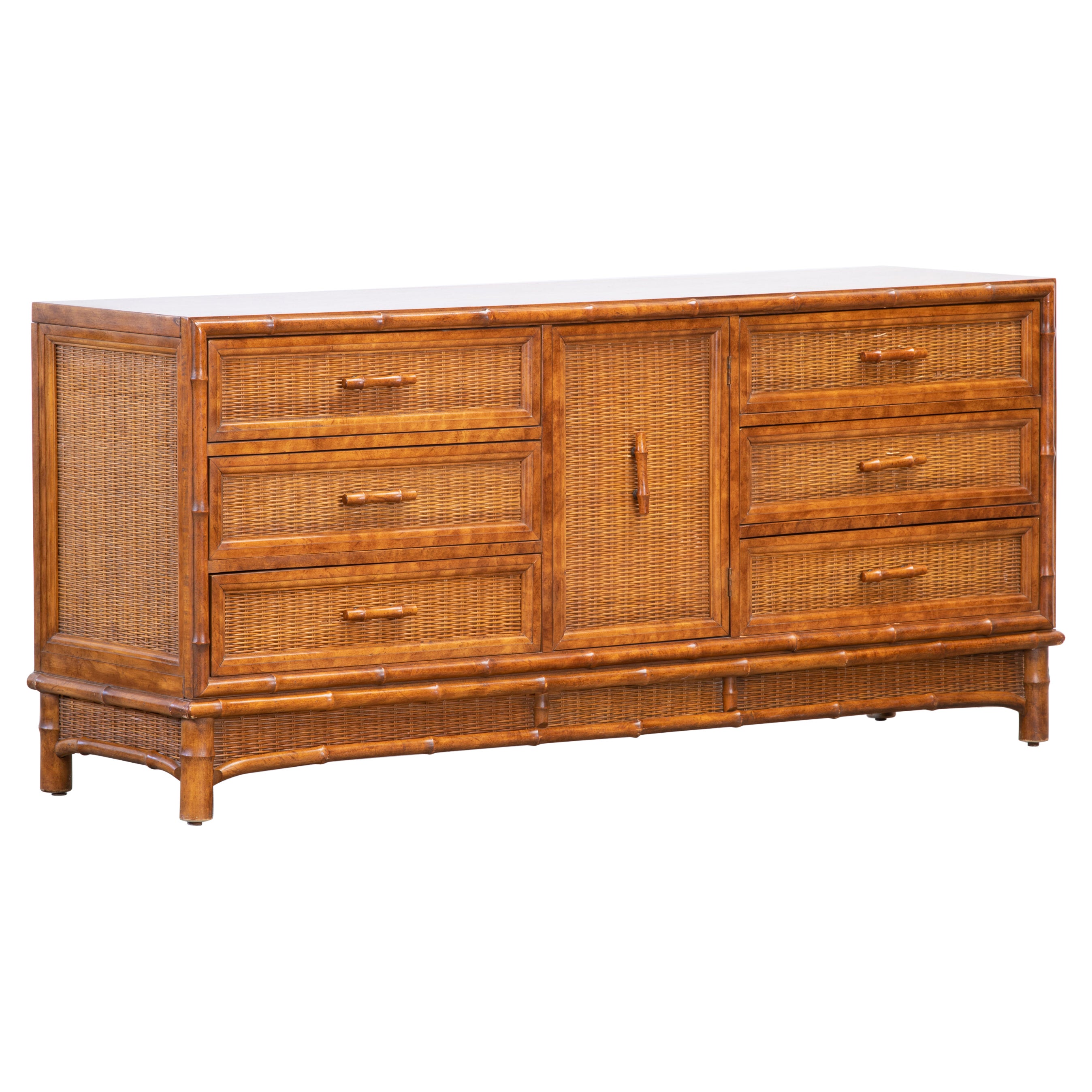 Mid-Century Bamboo Rattan Dresser or Credenza by American of Martinsville