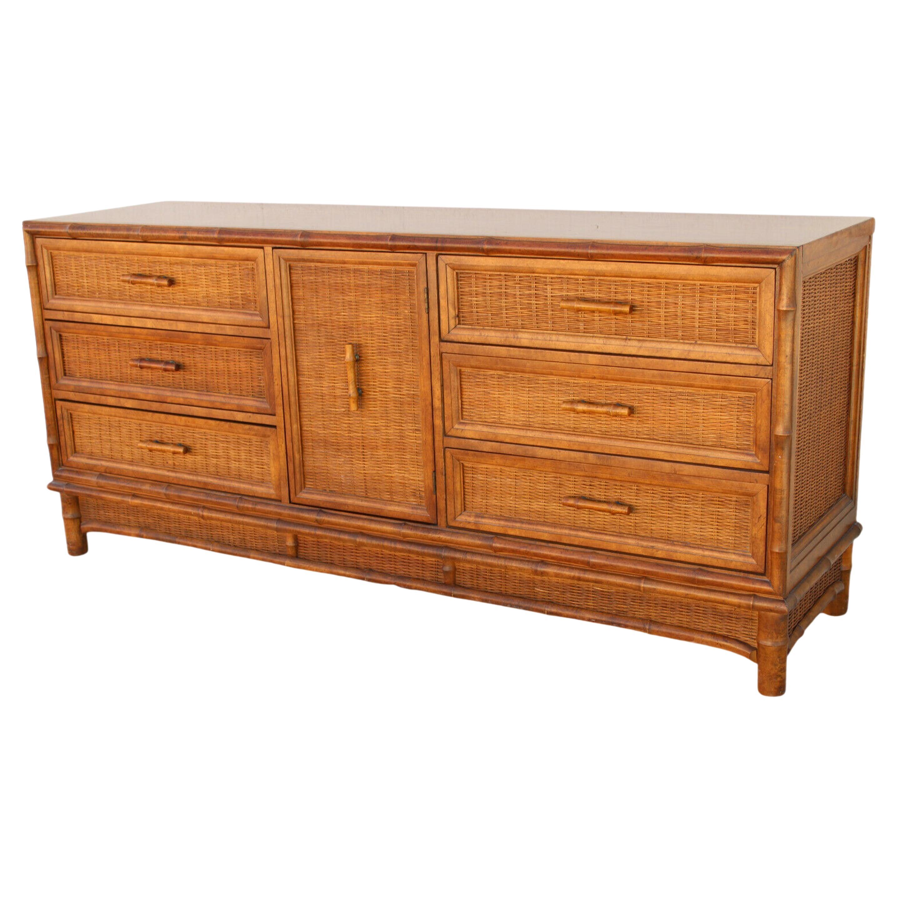 Mid-Century Bamboo Rattan Dresser or Credenza by American of Martinsville