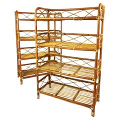 Mid-Century Bamboo Rattan Étagère French, Set of 2