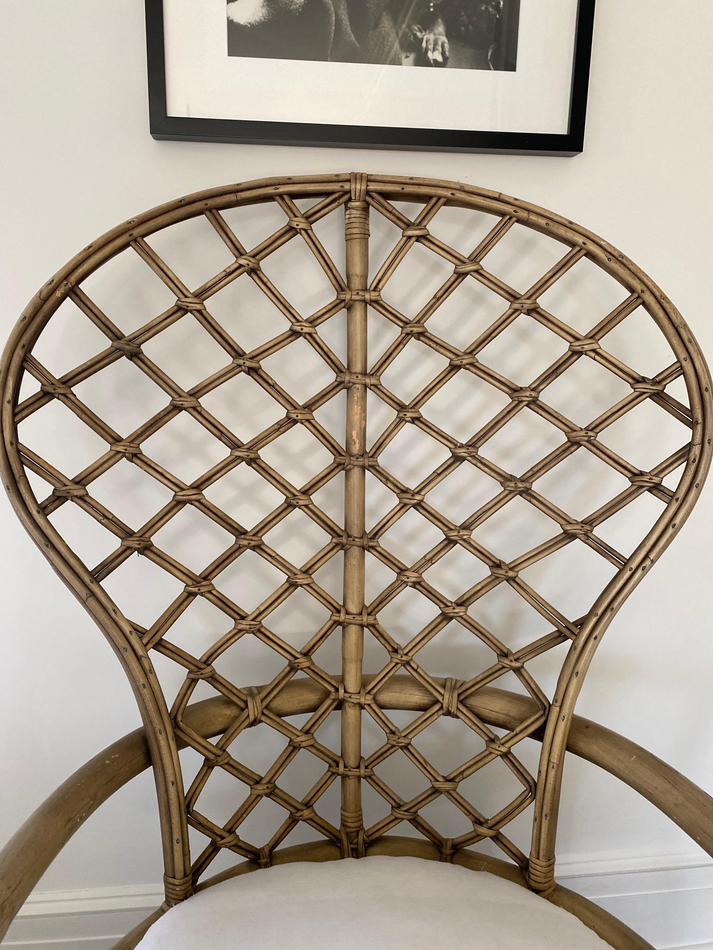 Mid-Century Bamboo Rattan Ficks Reed Peacock Chair with Brass Ends For Sale 6