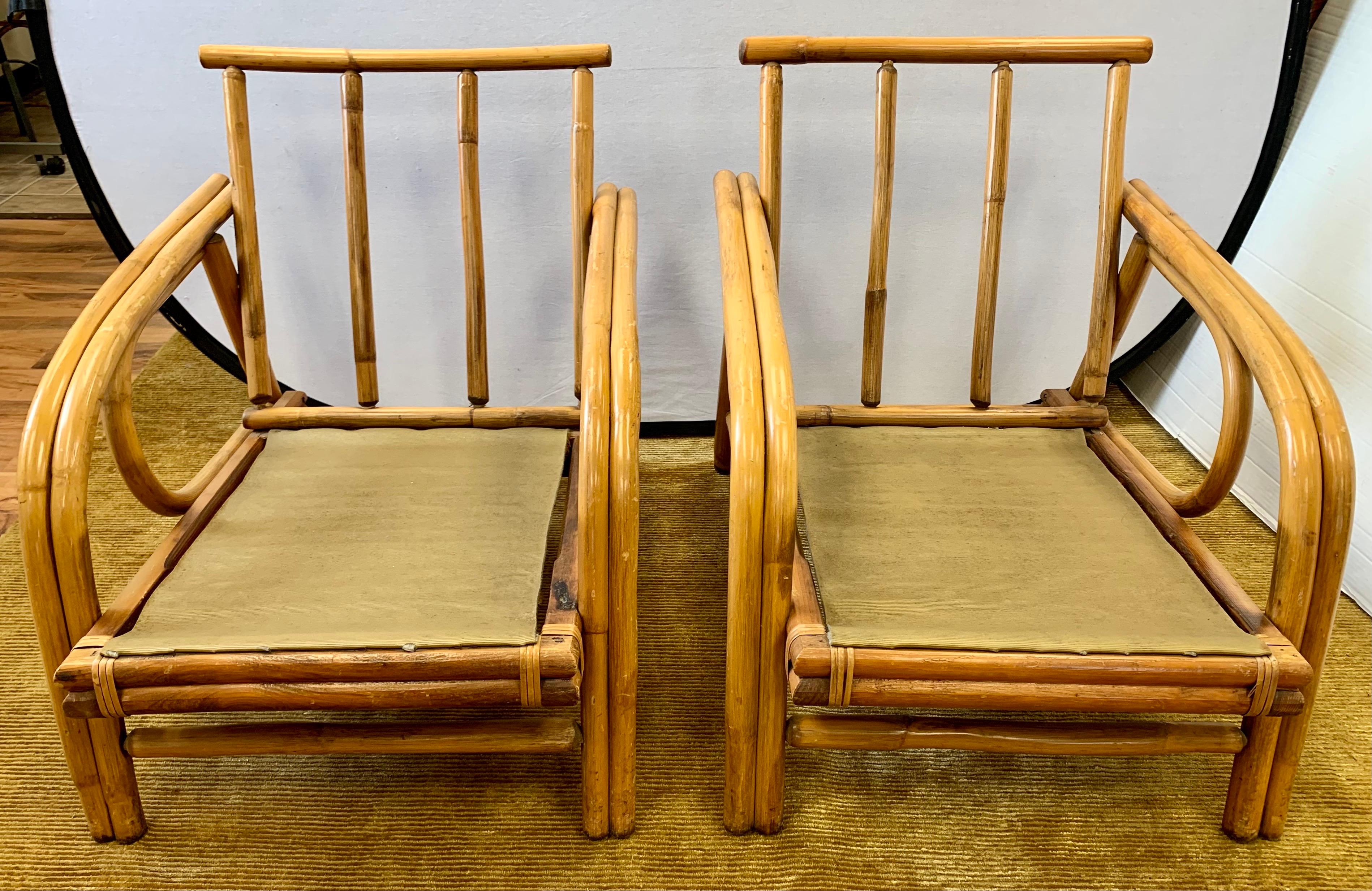 Midcentury Bamboo Rattan Lounge Club Chairs 2