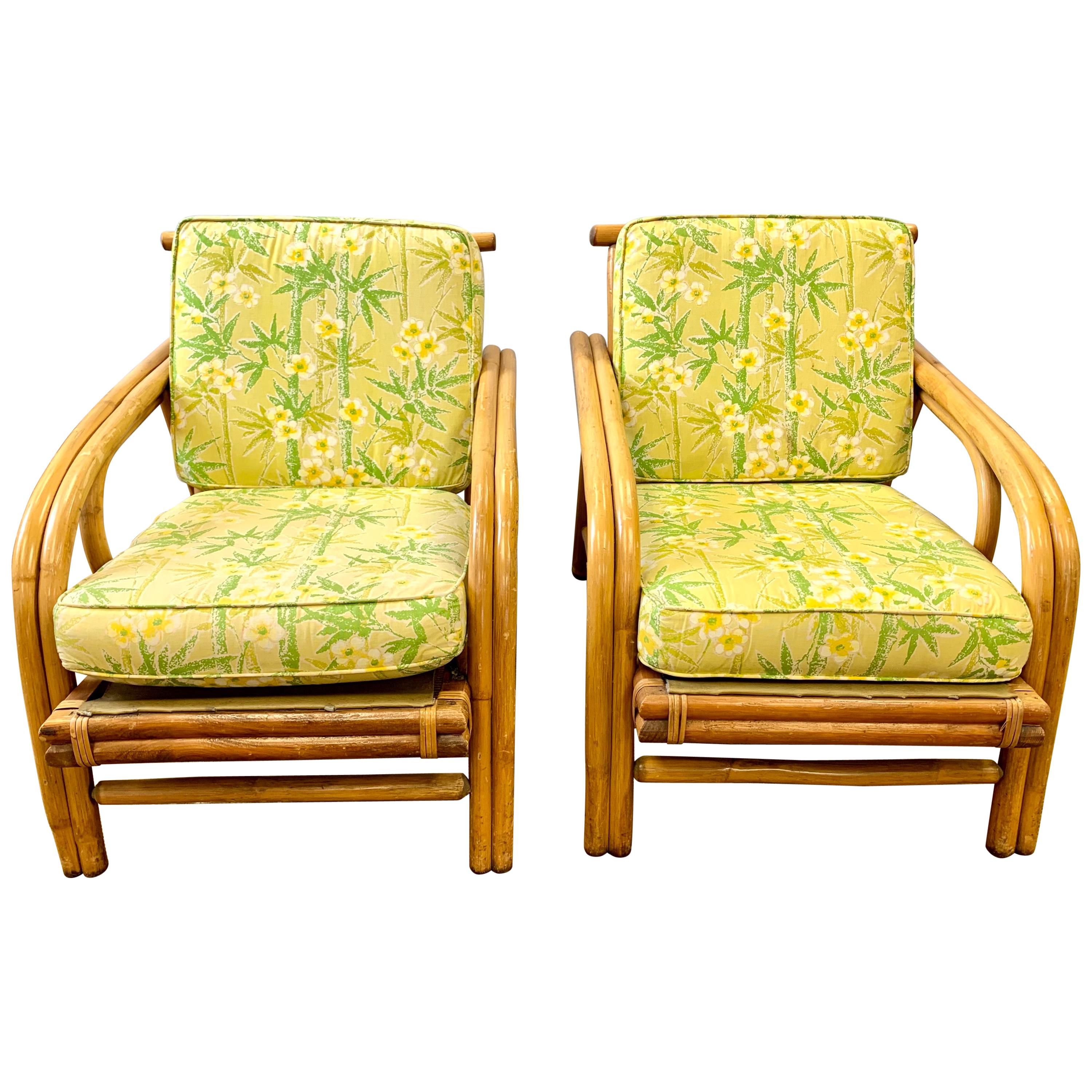 Midcentury Bamboo Rattan Lounge Club Chairs
