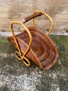 Porte-revues en bambou et rotin du milieu du siècle dans le style de Vivai del Sud 1950
