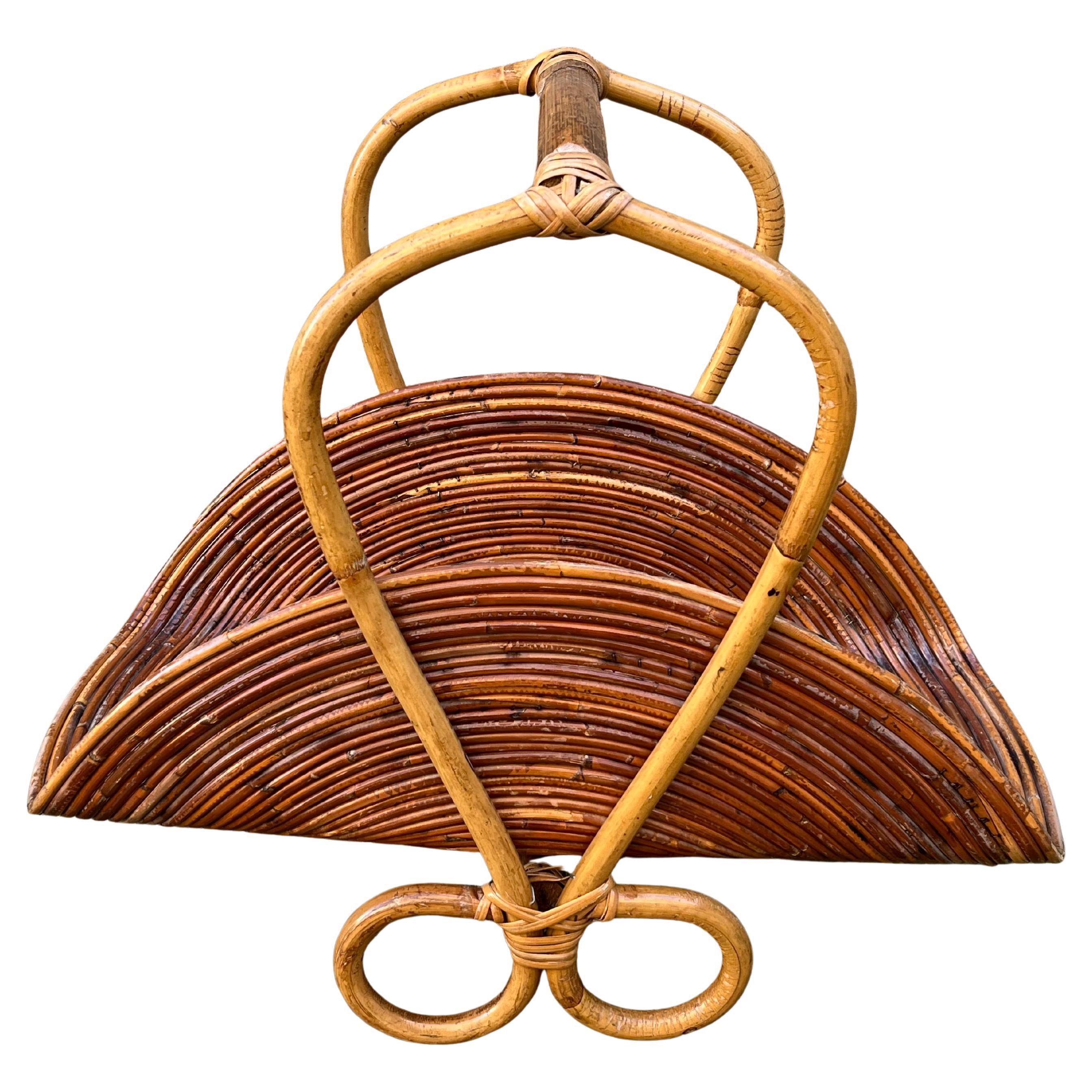 Mid-Century Bambus Rattan Zeitschriftenständer im Stil der Vivai del Sud 1950er Jahre