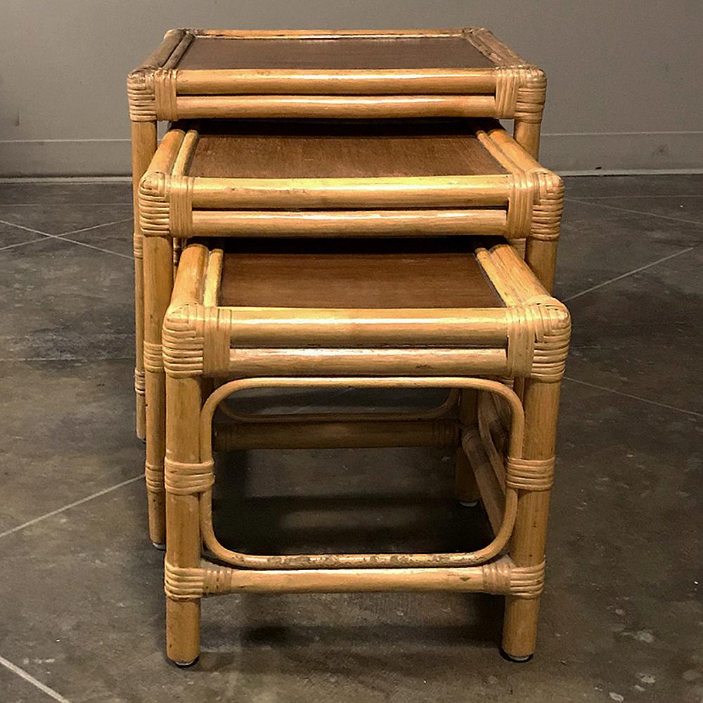 Mid-Century Modern Midcentury Bamboo and Rattan Nesting Tables For Sale