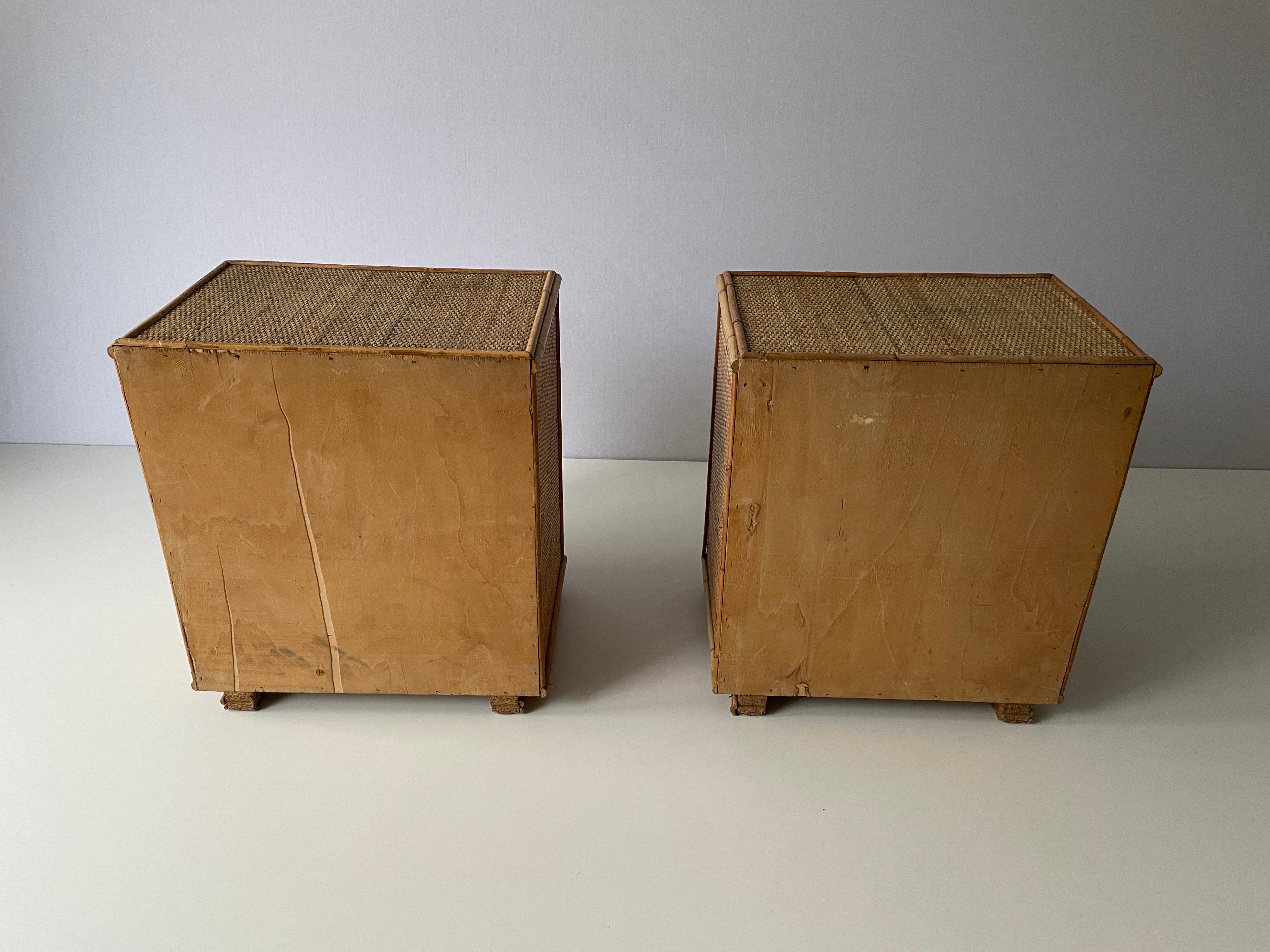 Mid-century Bamboo & Rattan Pair of Bedside Tables, 1970s, Italy For Sale 7