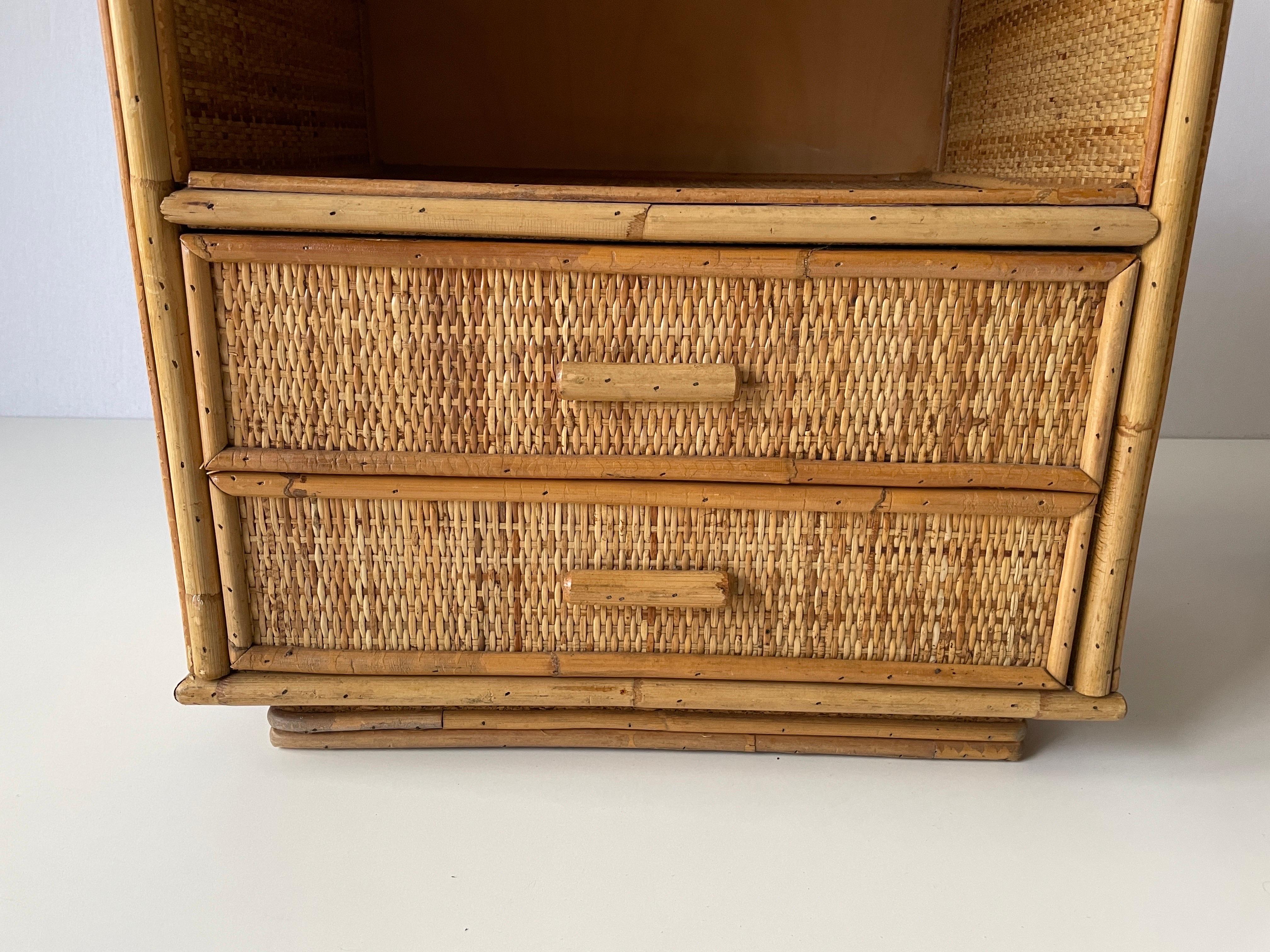 Mid-century Bamboo & Rattan Pair of Bedside Tables, 1970s, Italy For Sale 2