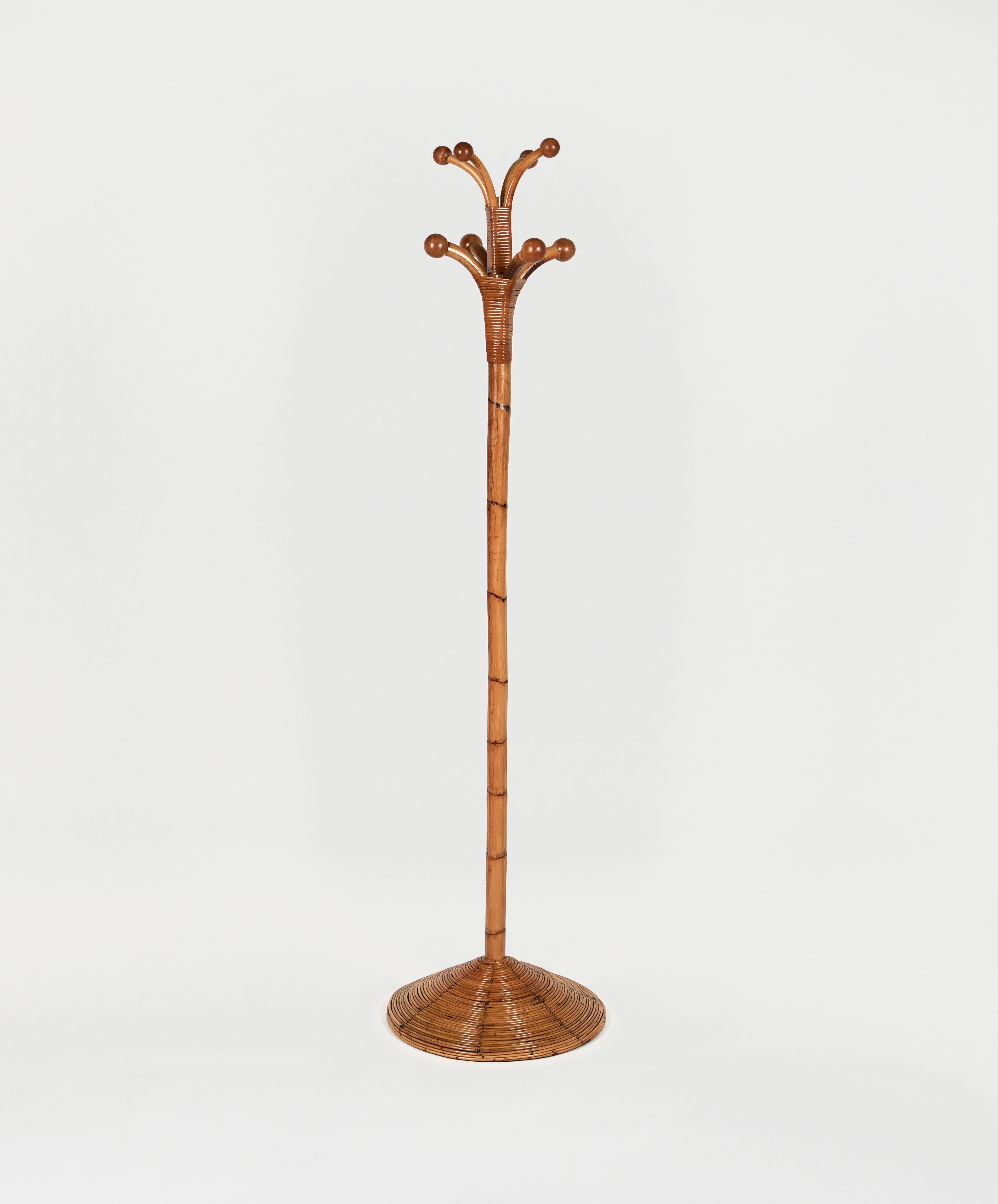 Midcentury Bamboo & Rattan Standing Coat Rack Franco Albini Style, Italy, 1960s In Good Condition In Rome, IT