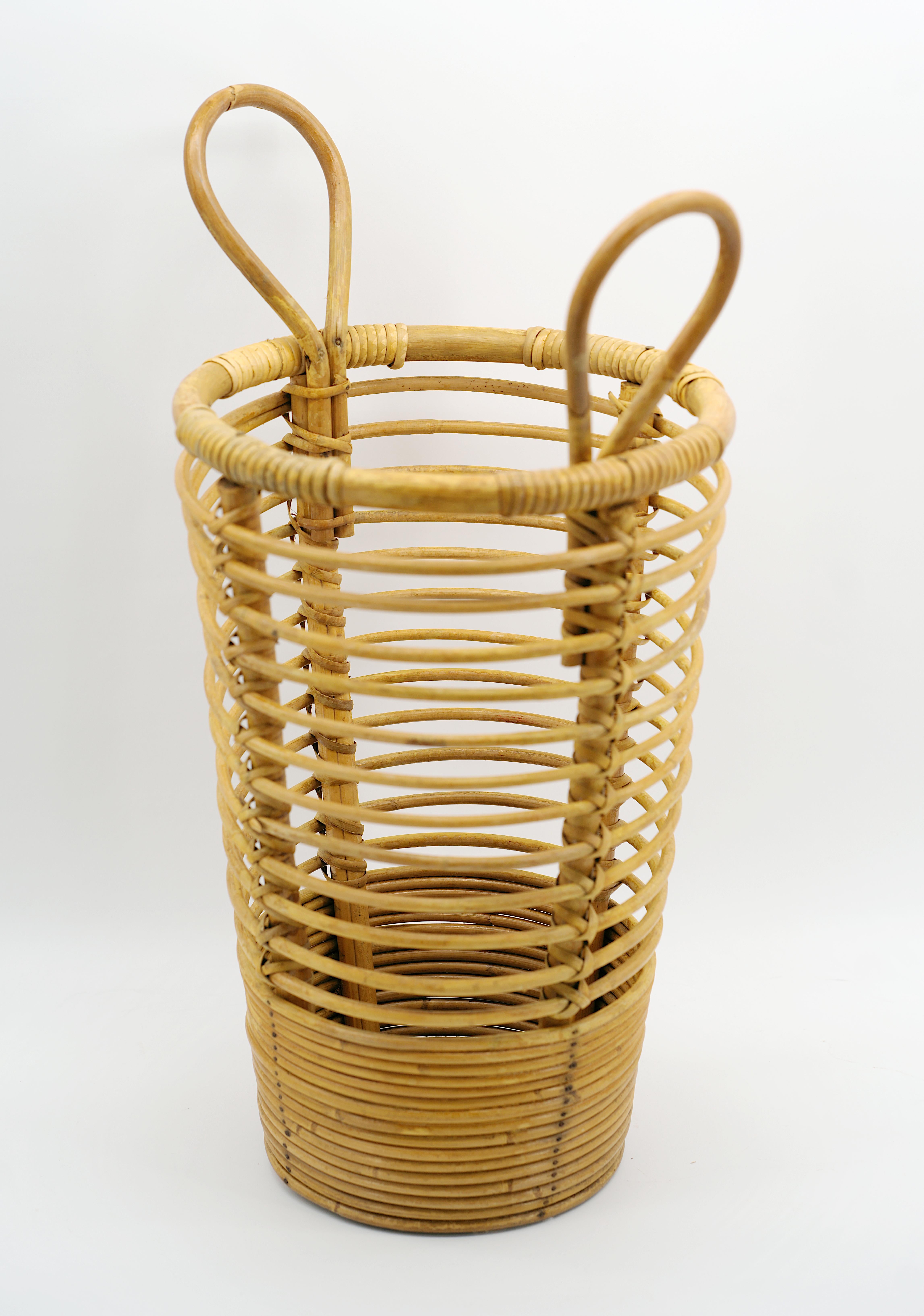Francese Can o cestino in bambù e rattan di metà secolo, anni '50 in vendita