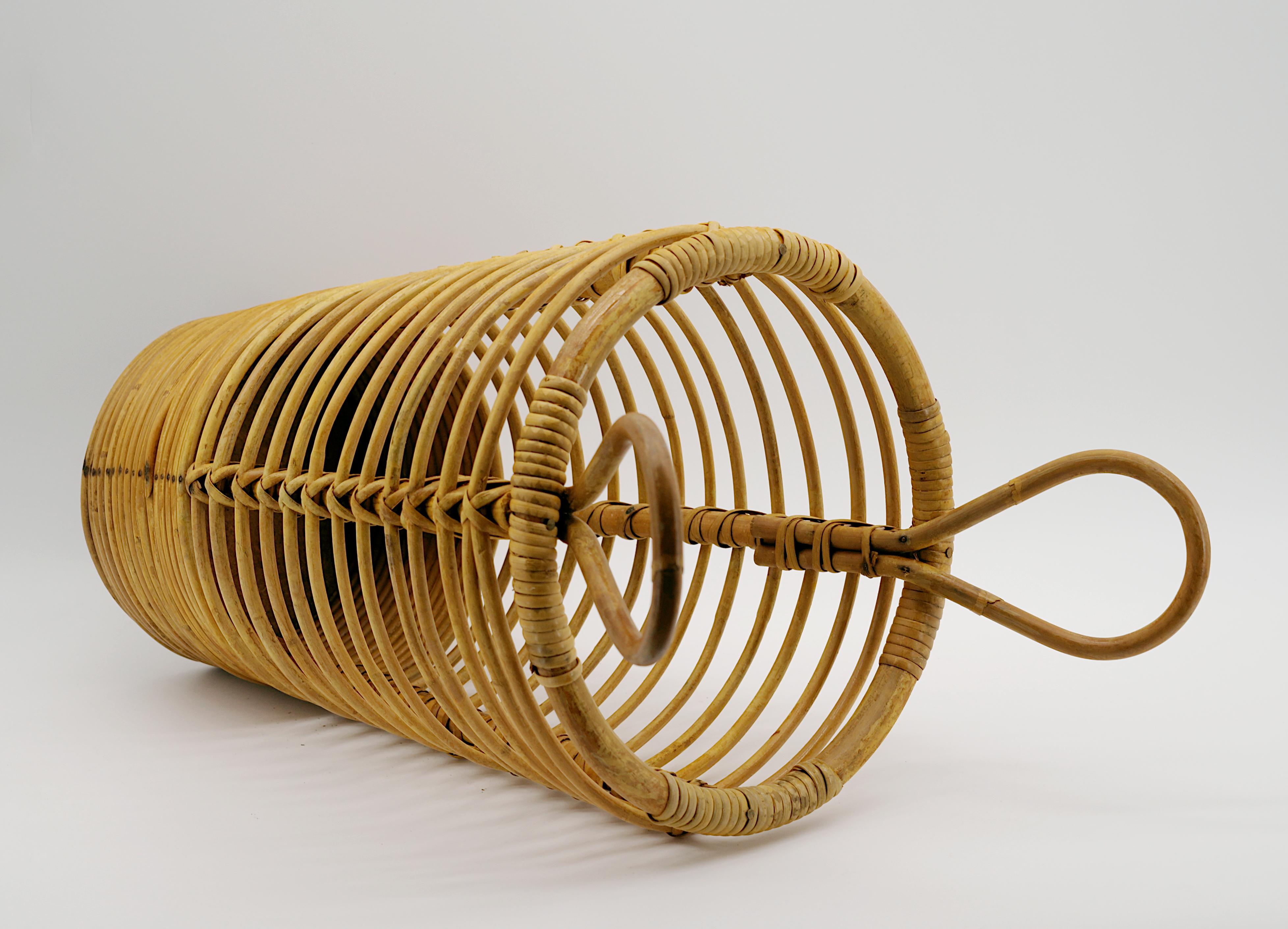 Metà XX secolo Can o cestino in bambù e rattan di metà secolo, anni '50 in vendita
