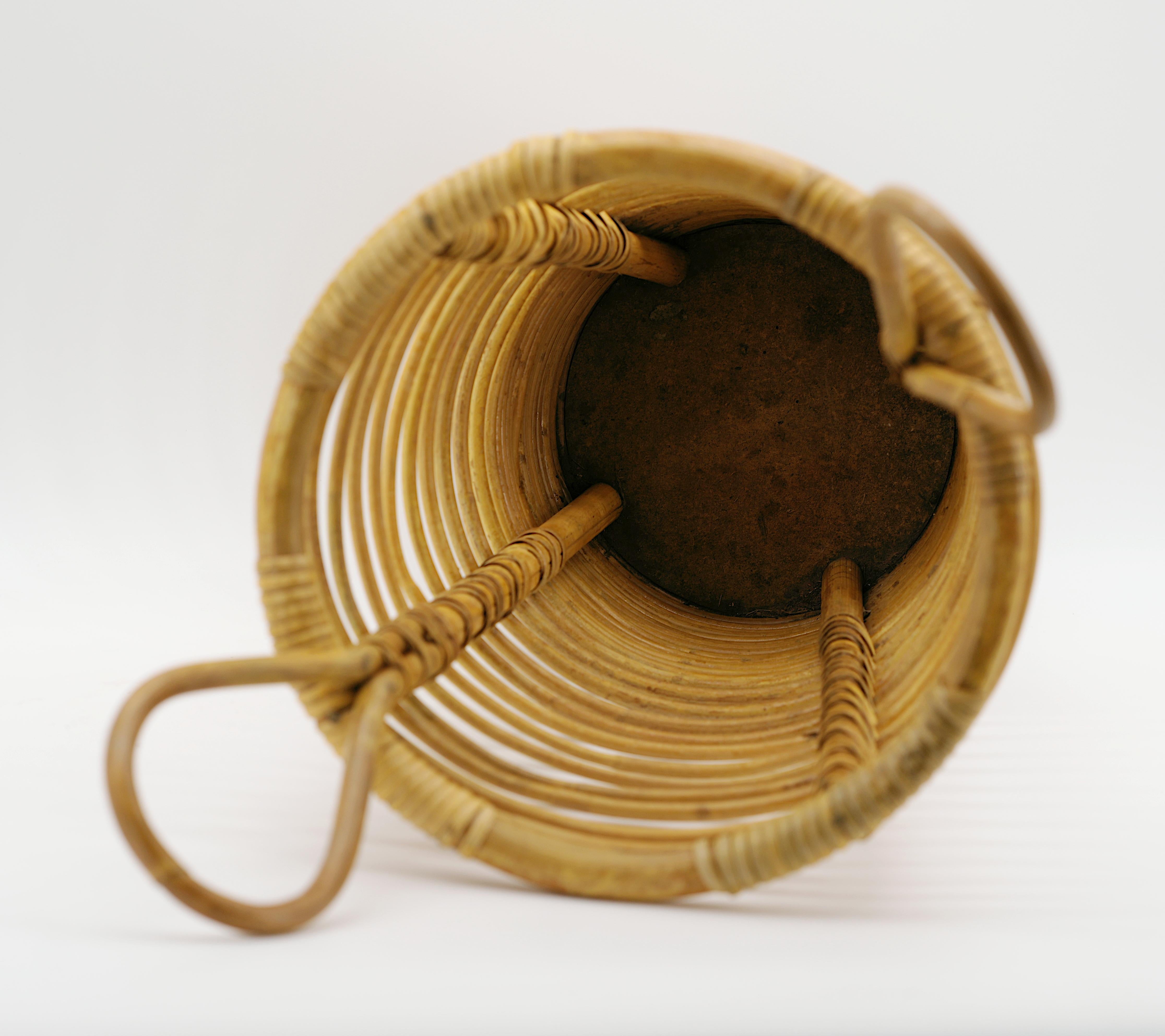 Can o cestino in bambù e rattan di metà secolo, anni '50 in vendita 1