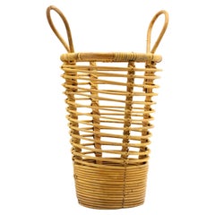 Poubelle ou corbeille à papier en bambou et rotin du milieu du siècle, années 1950