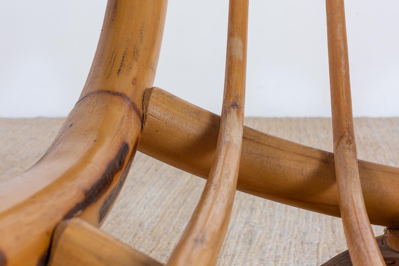 Midcentury Bamboo Rattan Wicker Round Swivel Lounge Chair 3