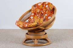 Midcentury Bamboo Rattan Wicker Round Swivel Lounge Chair