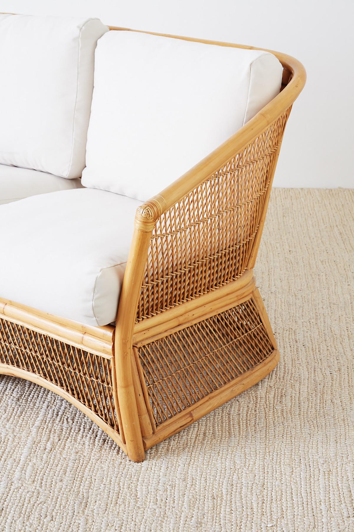 Midcentury Bamboo Rattan Wicker Settee or Loveseat 1