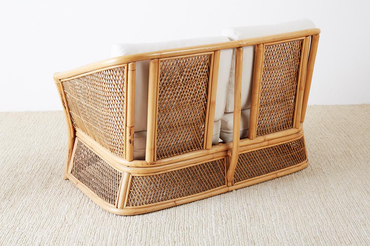 Midcentury Bamboo Rattan Wicker Settee or Loveseat 4