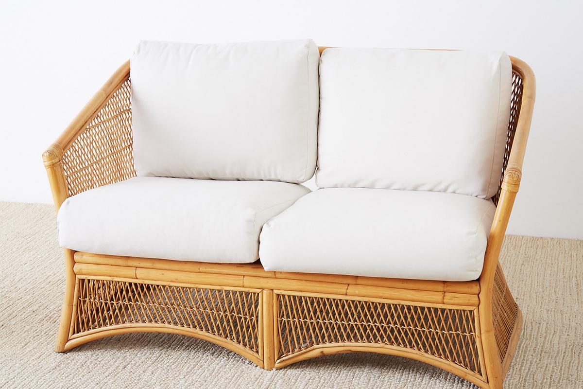 Hollywood Regency Midcentury Bamboo Rattan Wicker Settee or Loveseat
