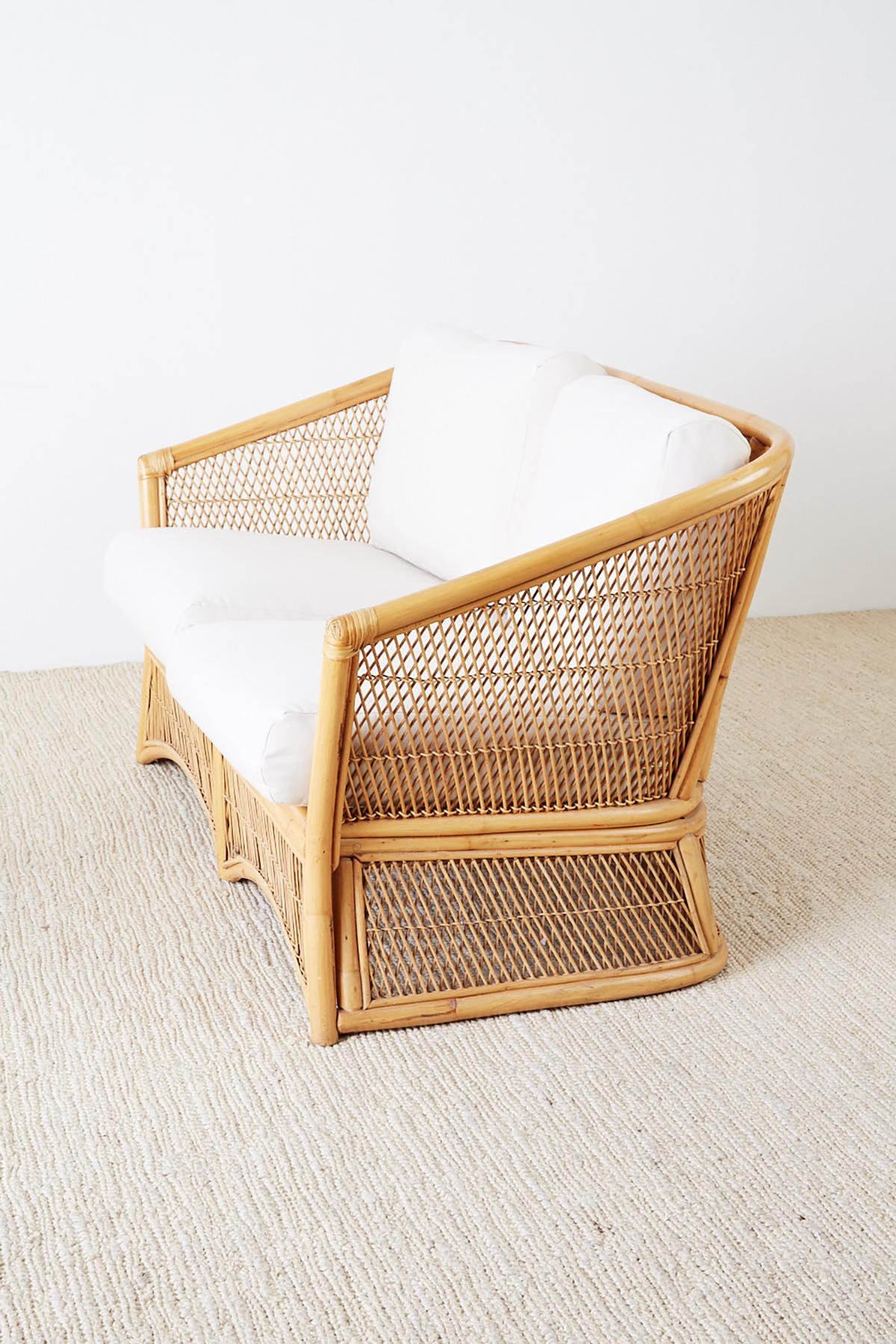 Asian Midcentury Bamboo Rattan Wicker Settee or Loveseat