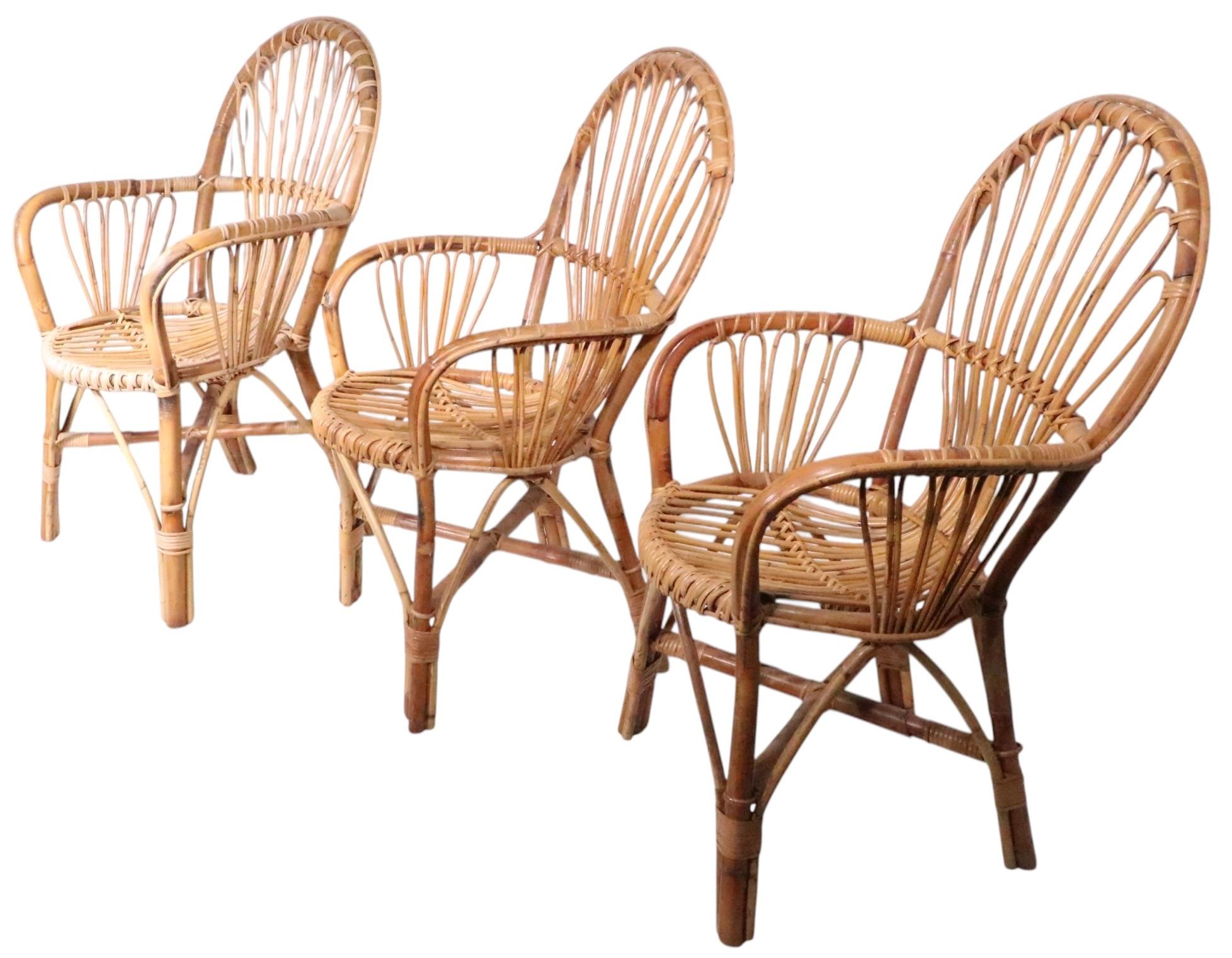 Chaises à accoudoirs en bambou C.I.C. c. 1970 probablement fabriquées en Italie 3 disponibles en vente 3