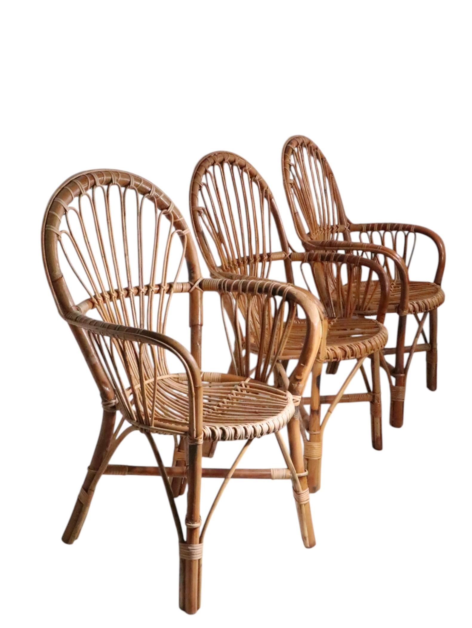 Chaises à accoudoirs en bambou C.I.C. c. 1970 probablement fabriquées en Italie 3 disponibles en vente 4